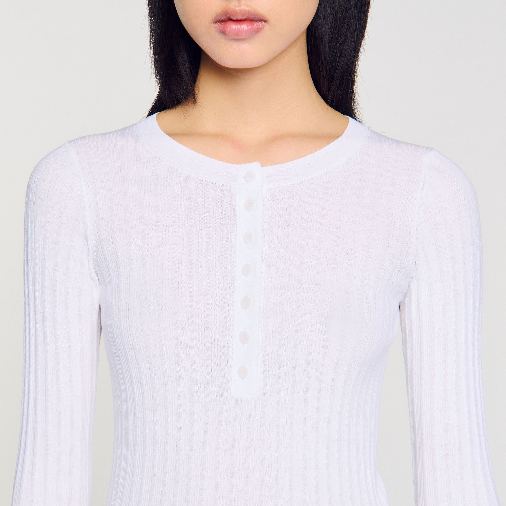 Ribbed jumper with Tunisian collar