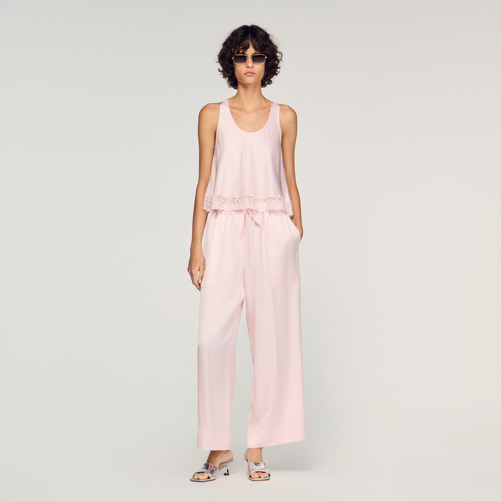 Satin-Top mit Spitze