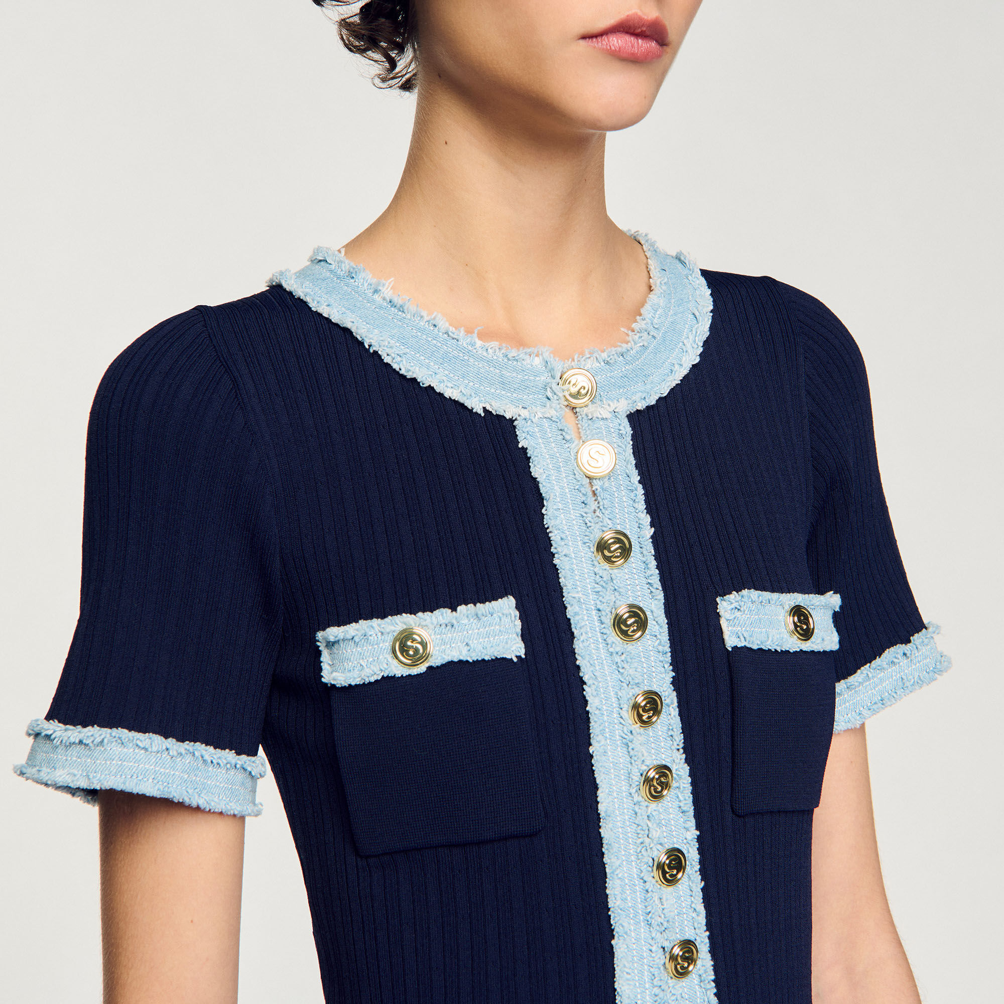 Knit and denim midi dress
