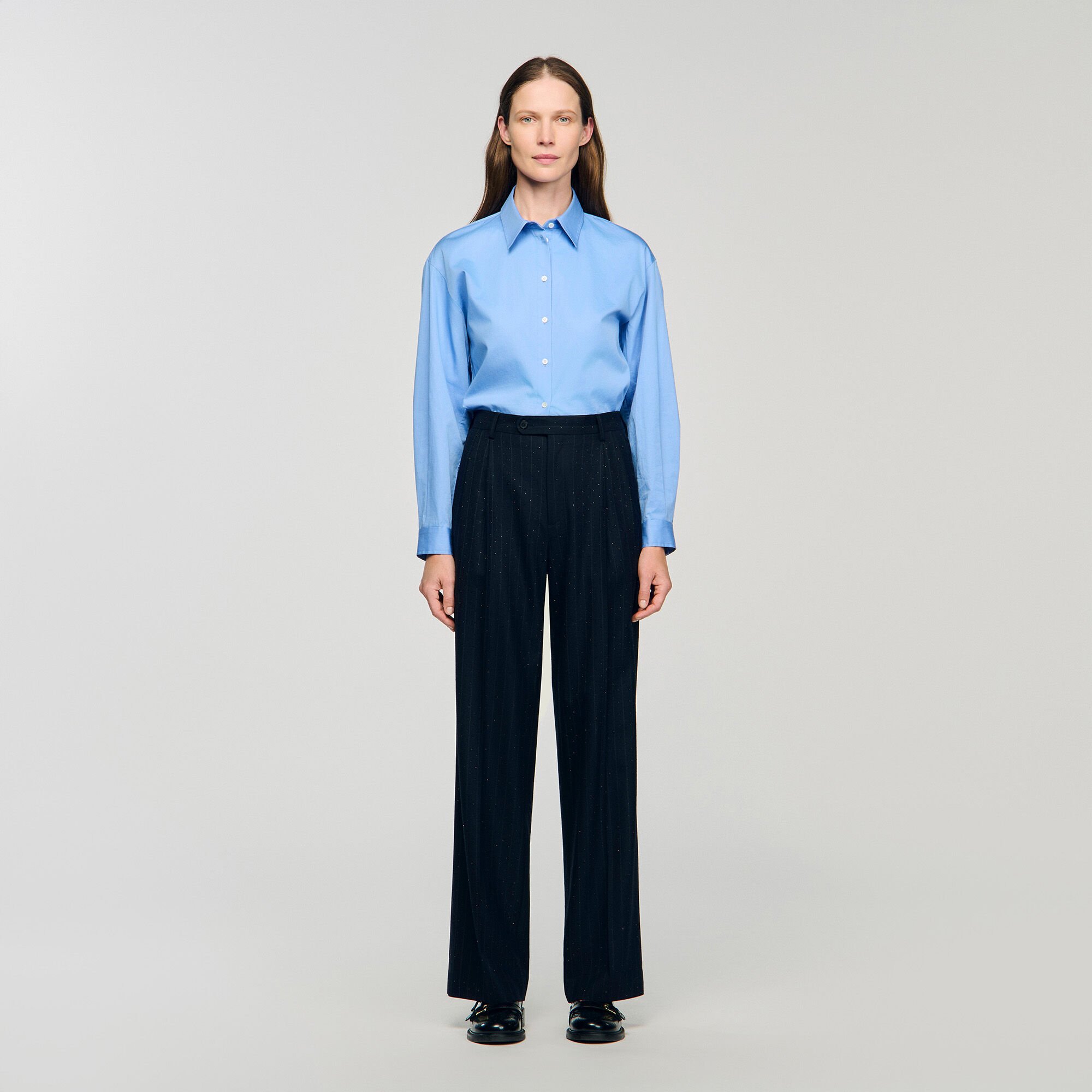 Pantalon à rayures strassées