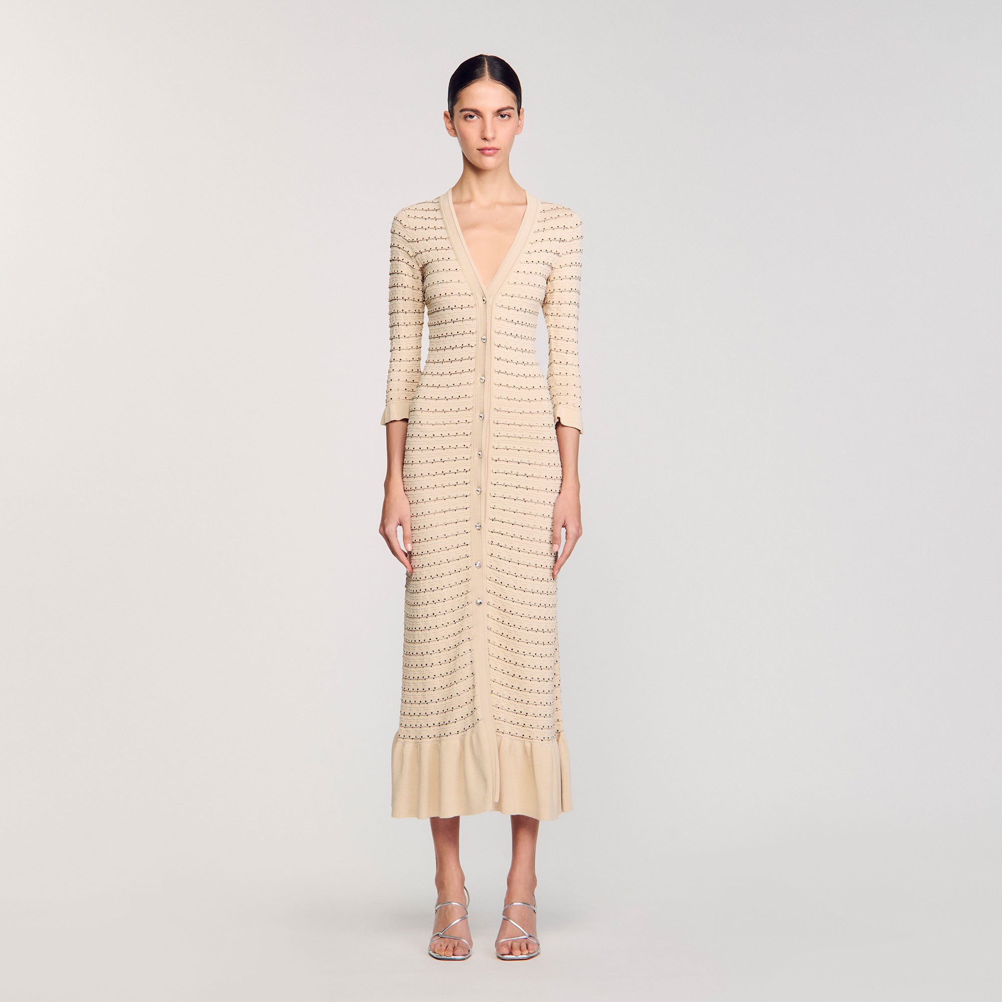 Robe longue en maille strassée