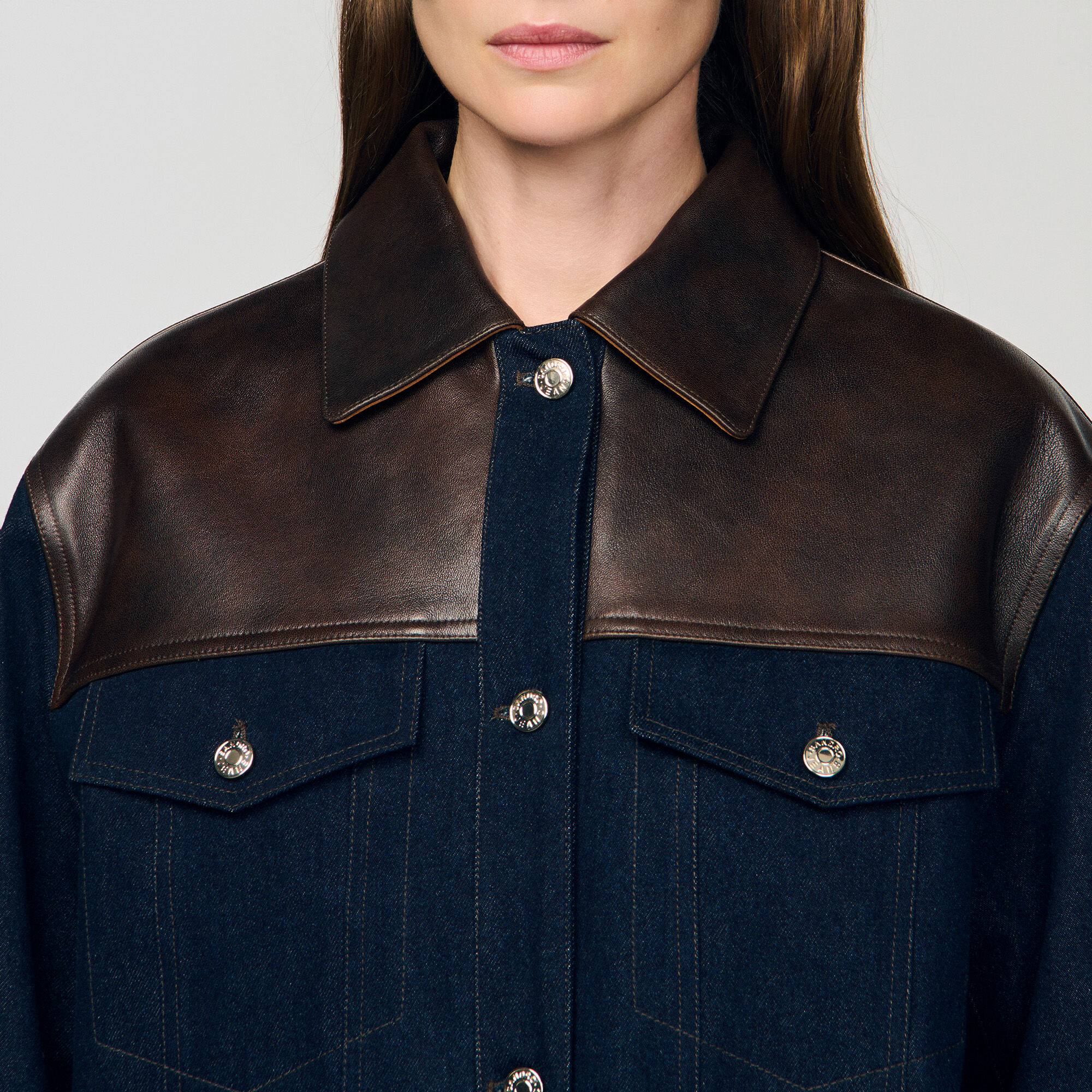Blouson aus Denim und Leder