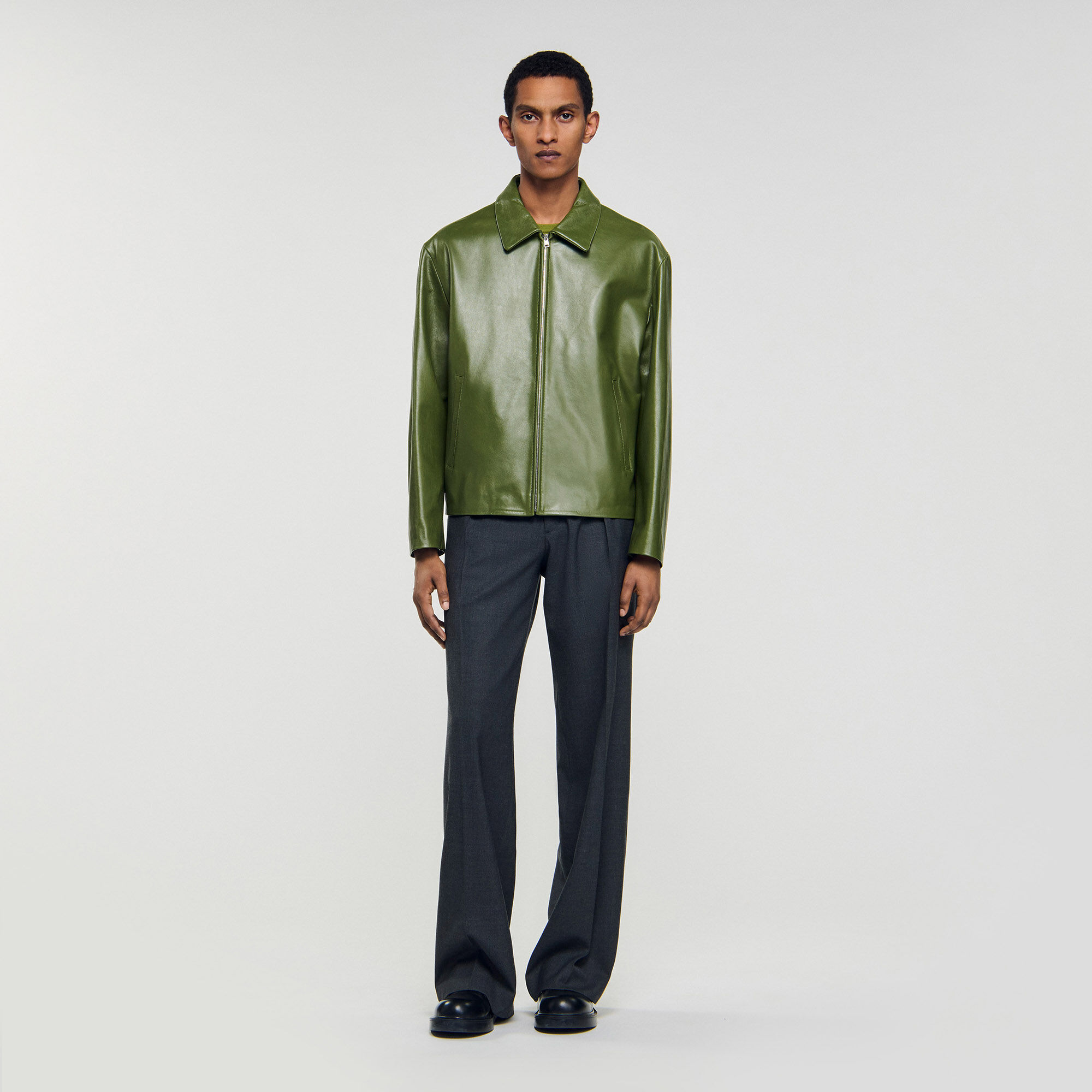 Blouson zippé en cuir