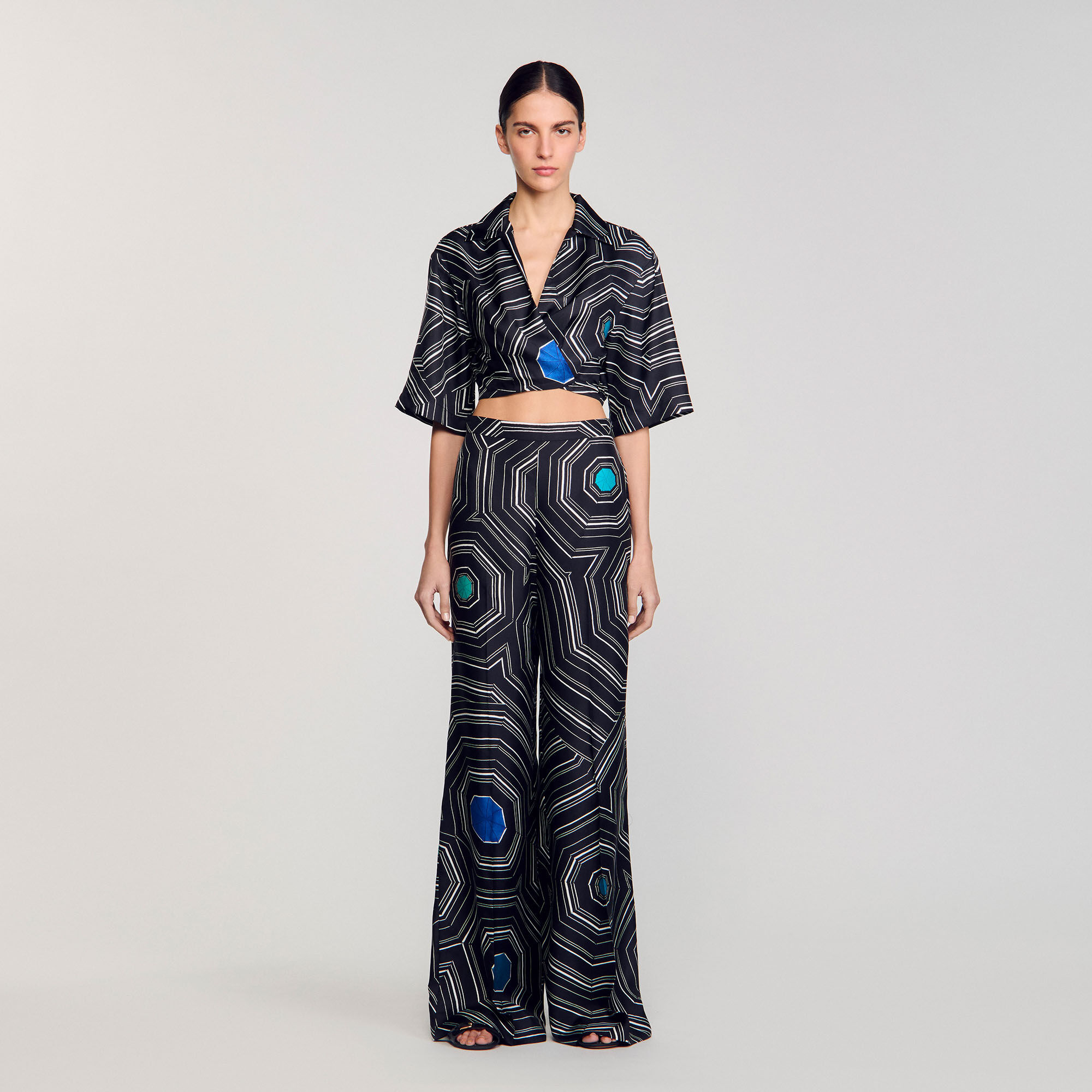 Pantalon en soie à imprimé spirales