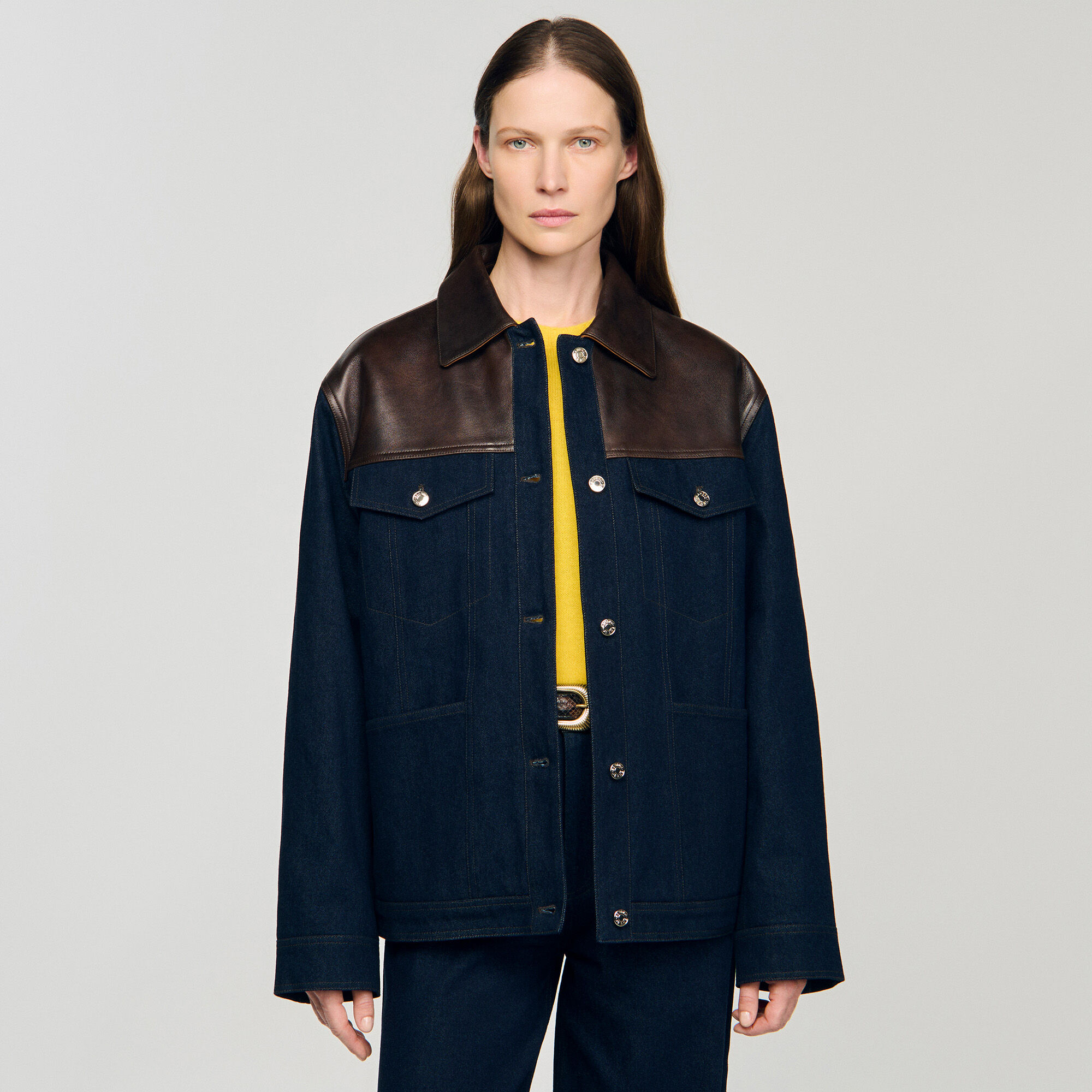 Blouson aus Denim und Leder