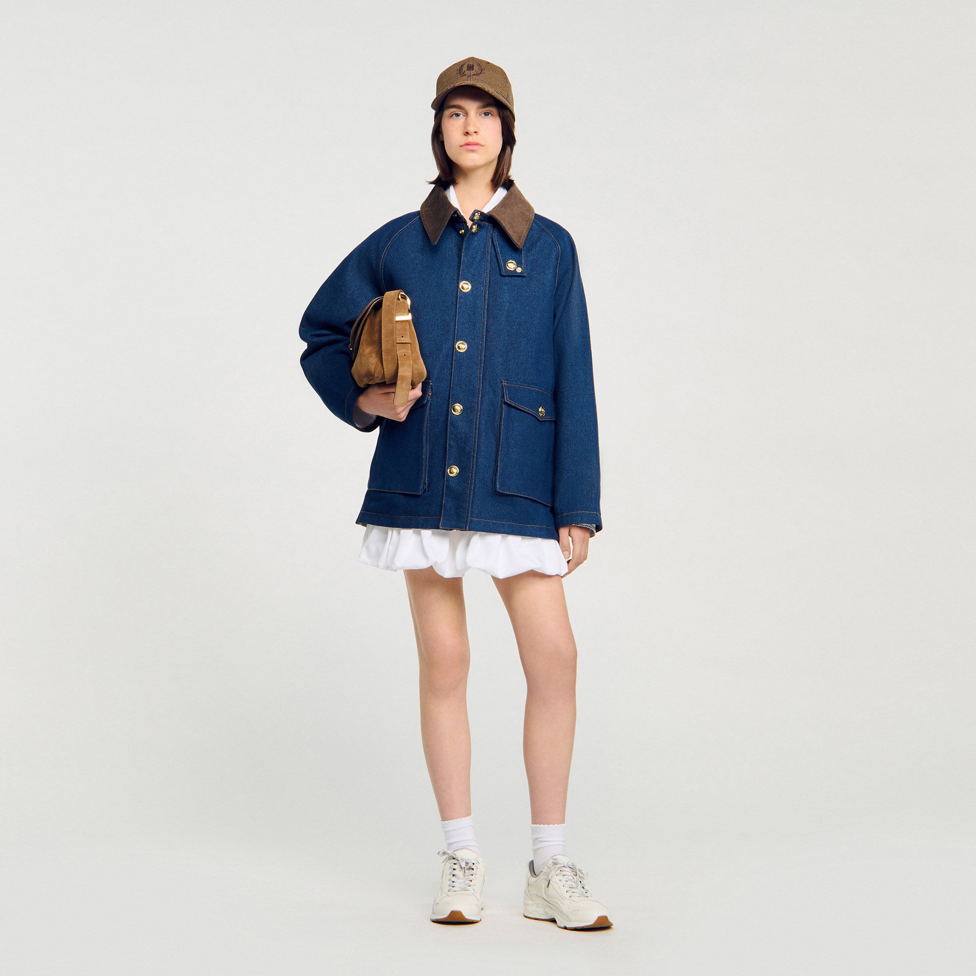 【sandro】BLUE×BEIGEチェック コンビ デニム ジャケット sandro】BLUE×BEIGEチェック コンビ デニム ジャケット