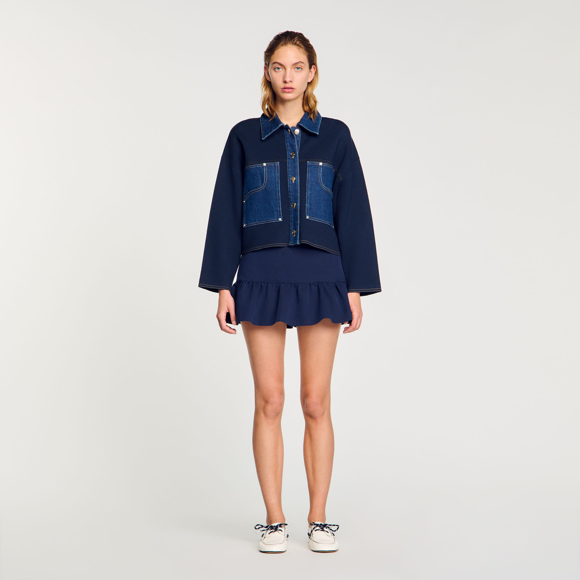 Cardigan mit Denim-Details