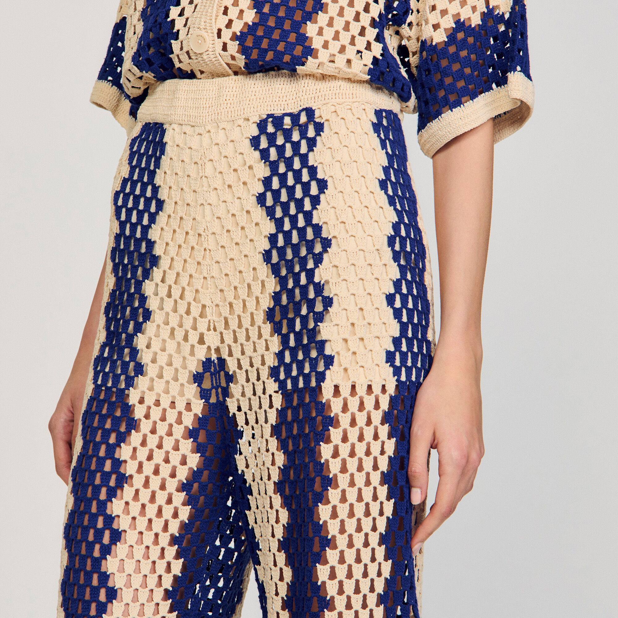 Two-tone open weave trousers