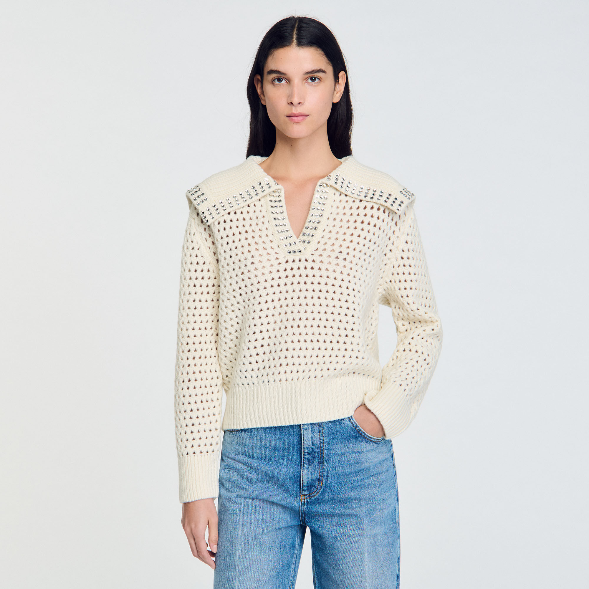 Wollpullover mit Matrosenkragen
