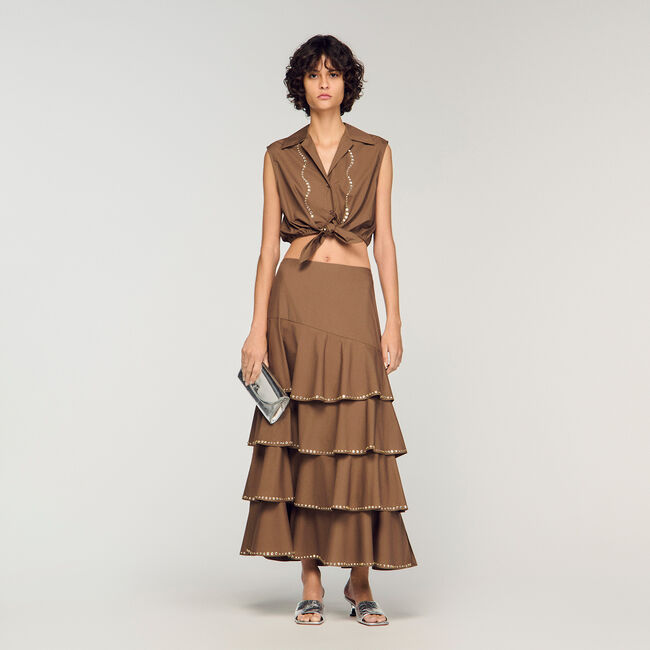 Jupe longue strass&eacute;e &agrave; volants