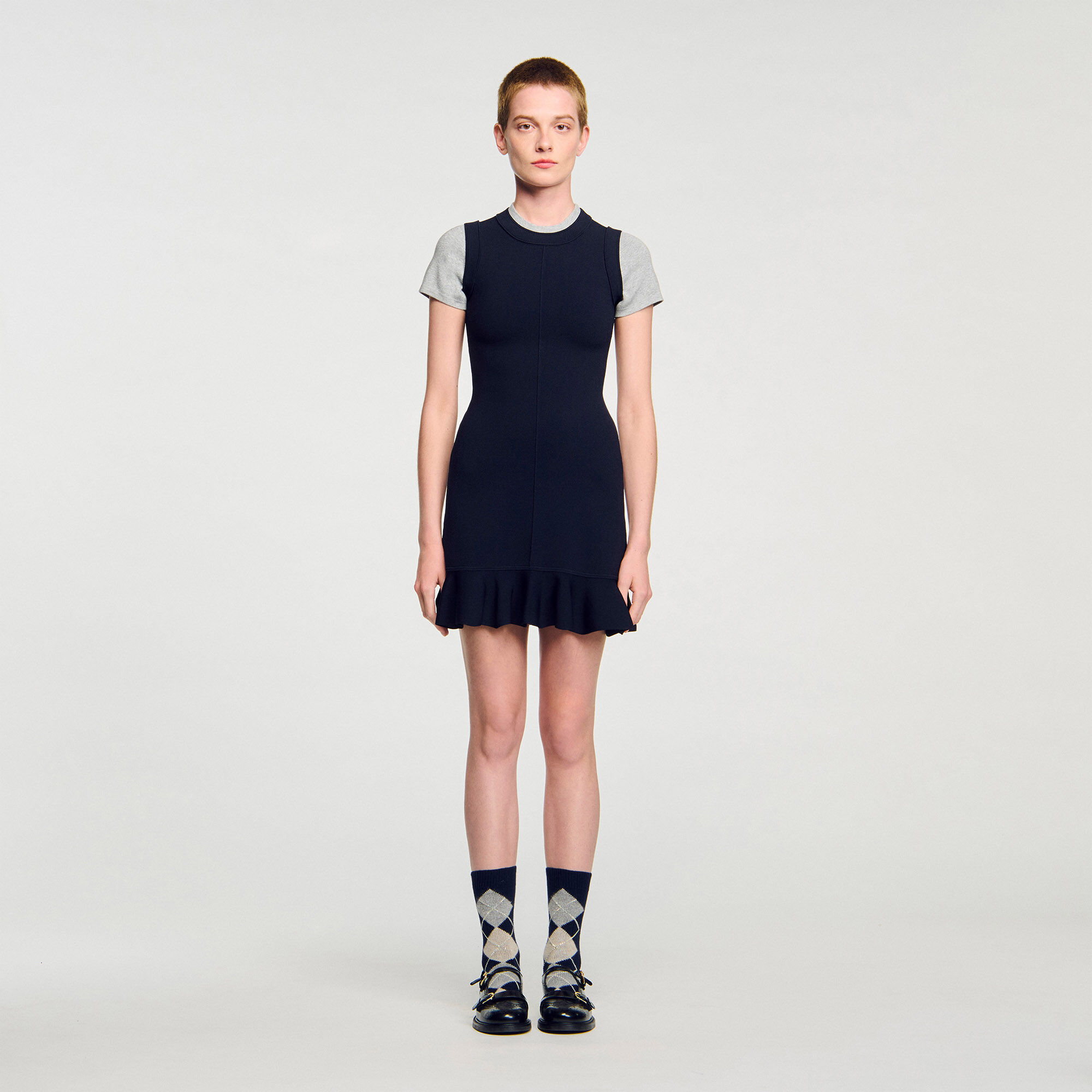 Kurzes Strickkleid im 2-in-1-Look