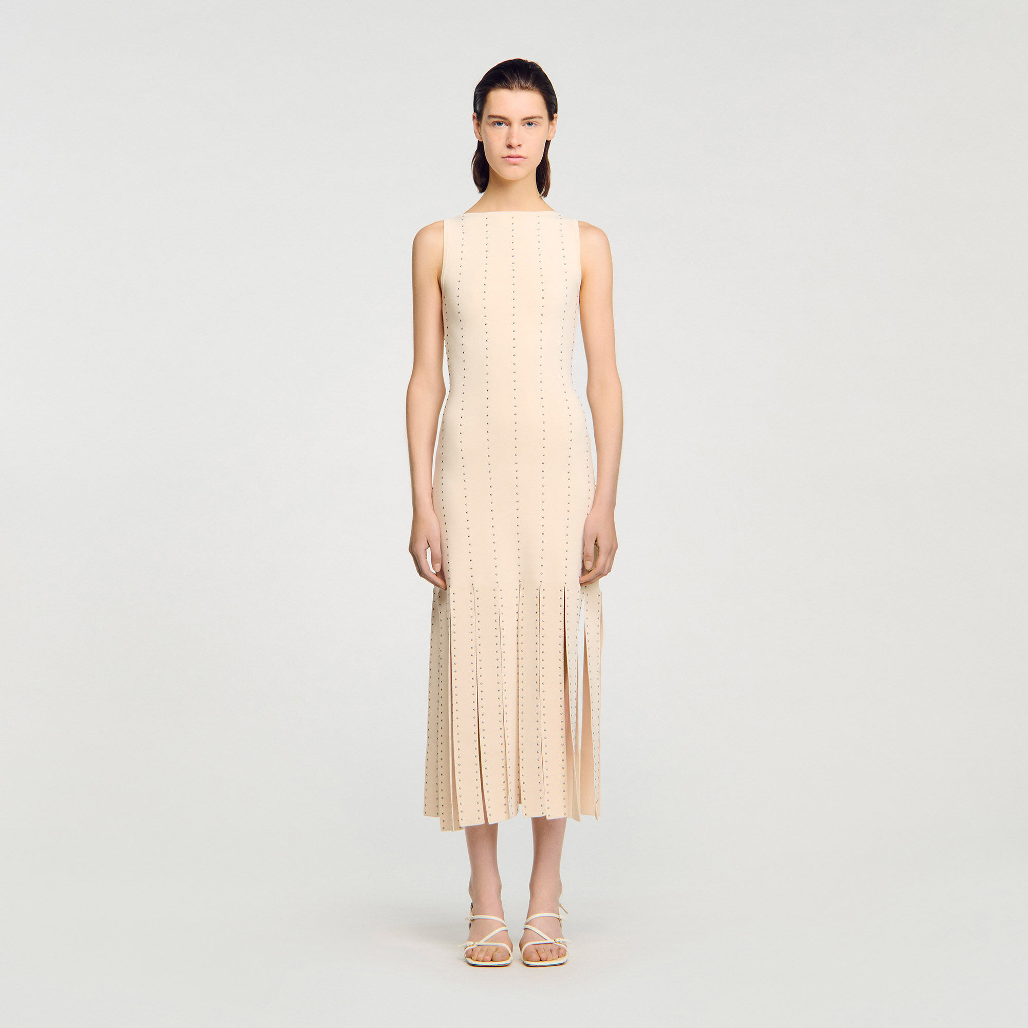 Robe longue en maille à franges