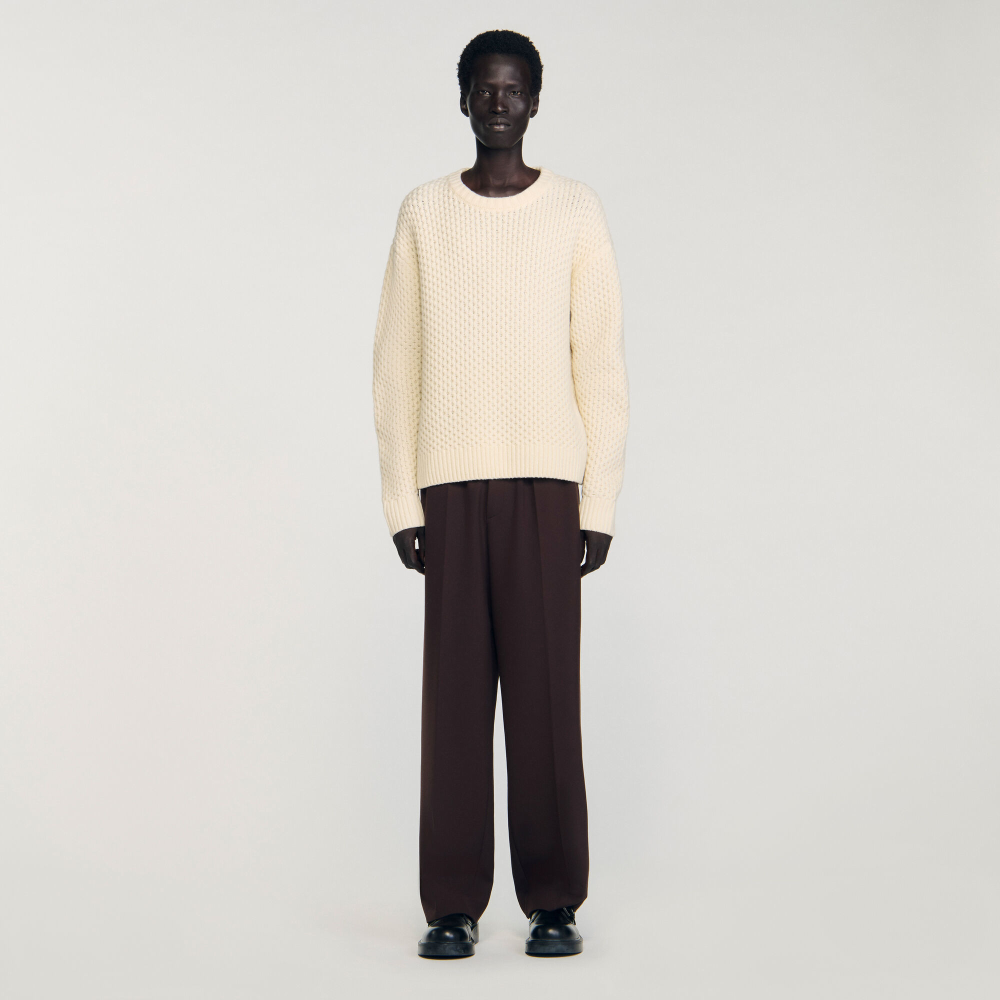 Honeycomb stitch wool jumper
