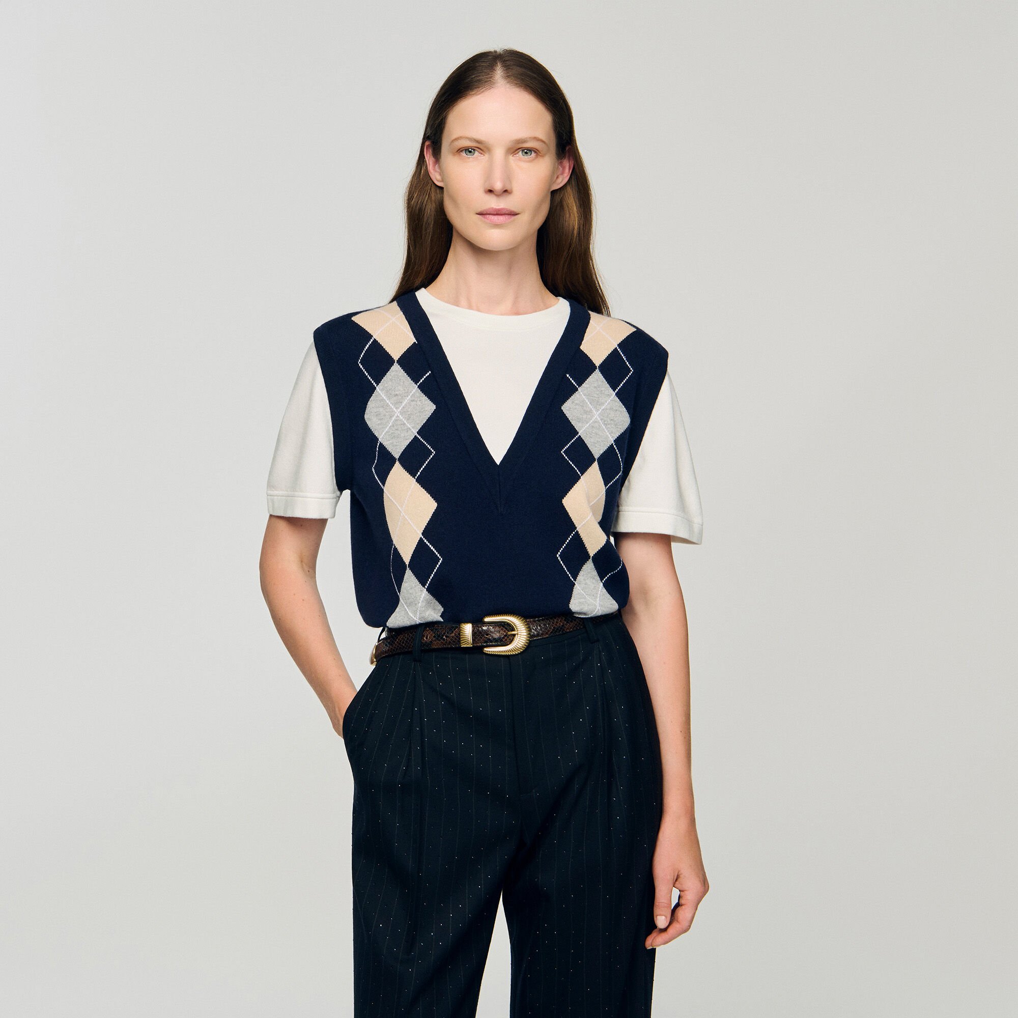Trompe-l'Œil-Pullover mit Rauten