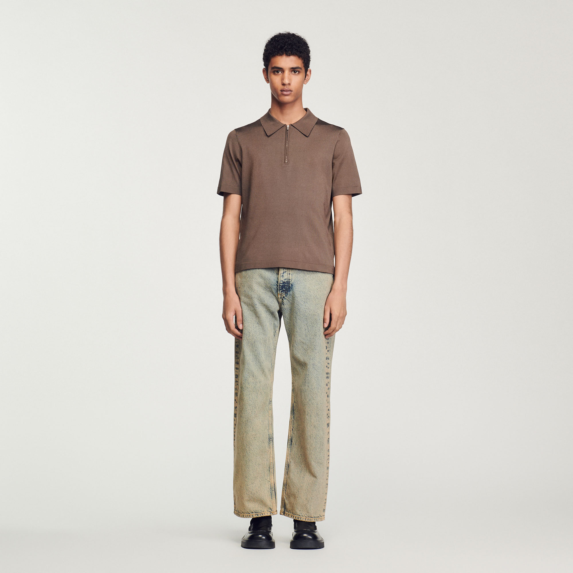 Polo en maille à col zippé
