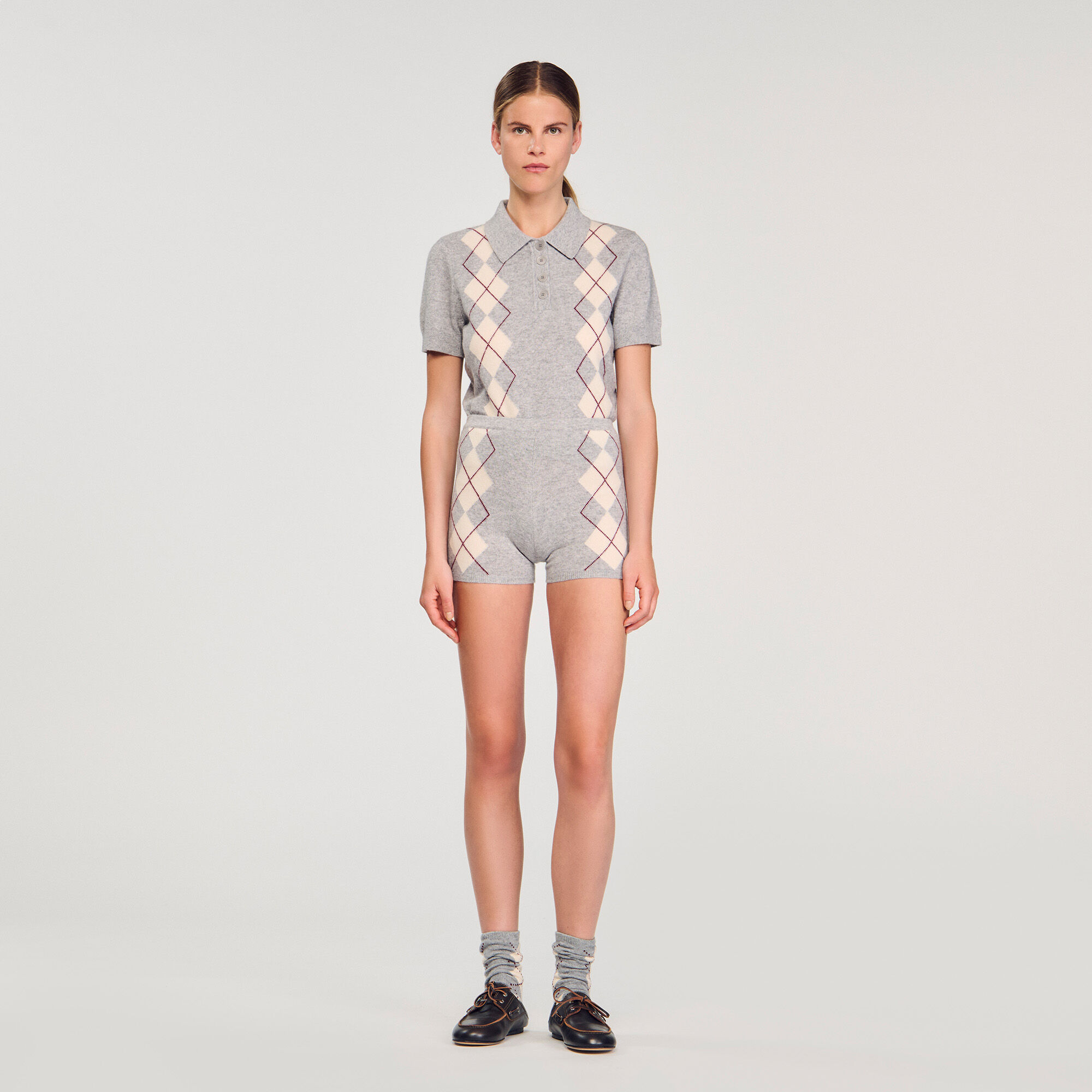 Short en maille à motif losanges
