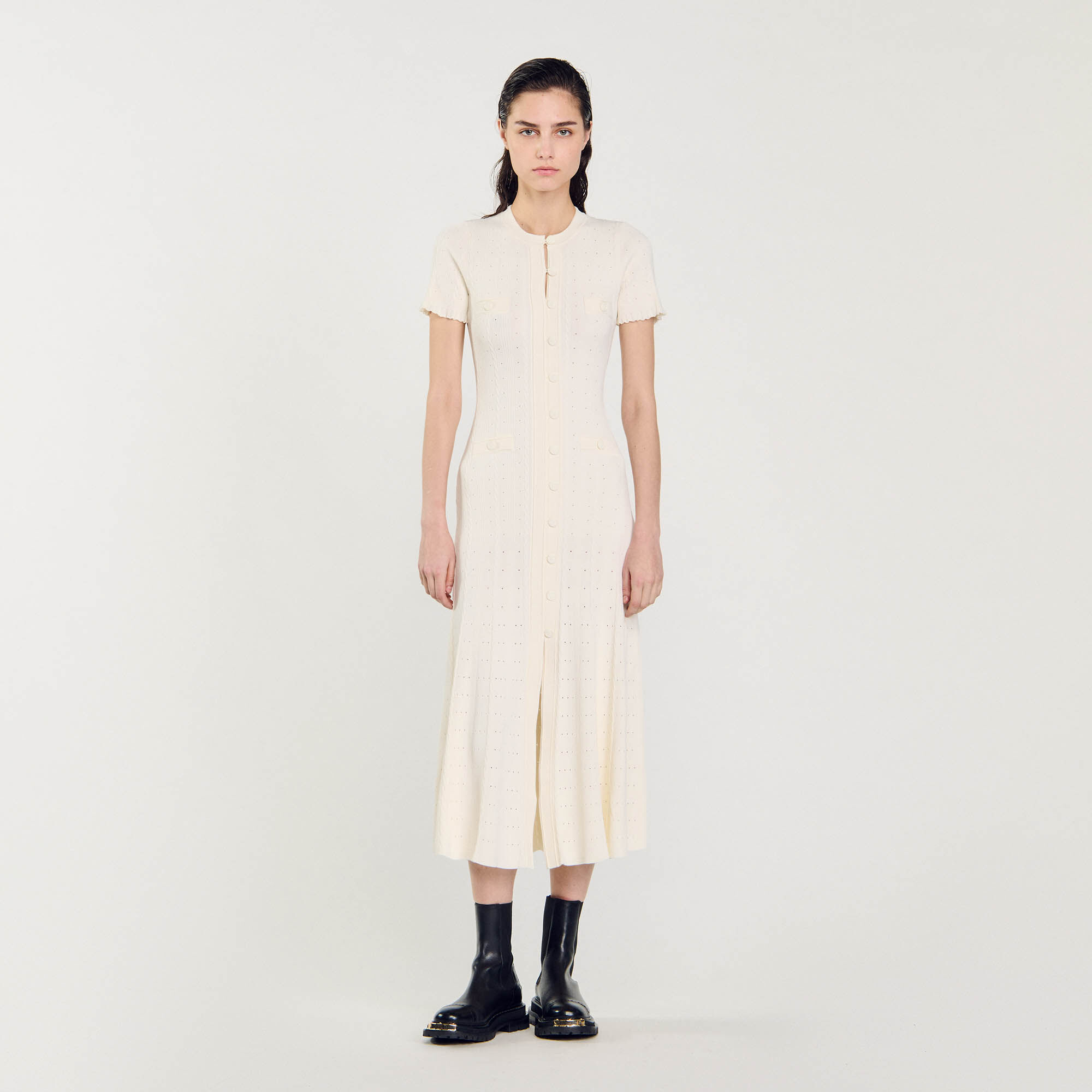 Knit maxi dress white / beige For Women | Sandro Paris Knit maxi dress white / beige For Women | Sandro Paris