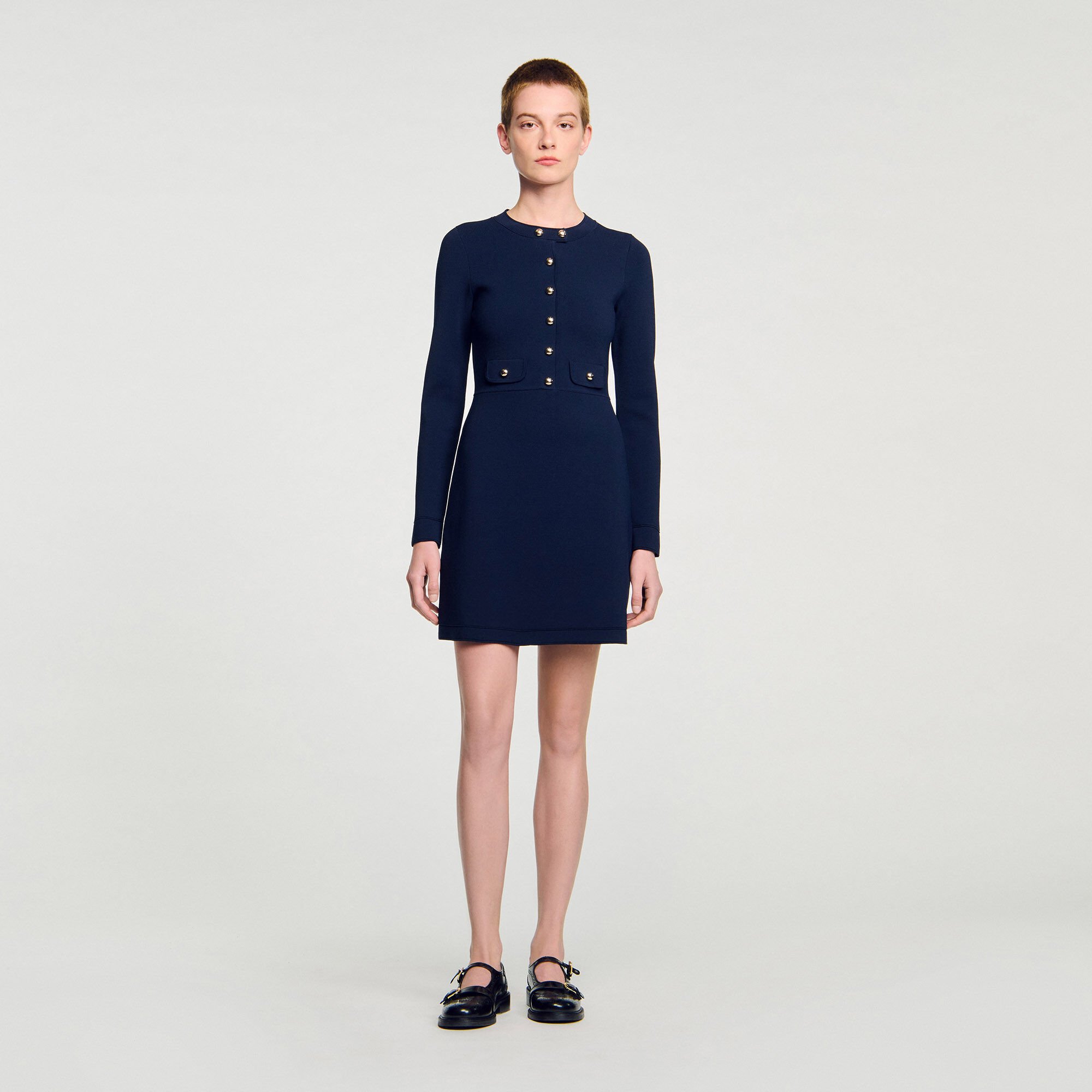 Short button-up knit dress