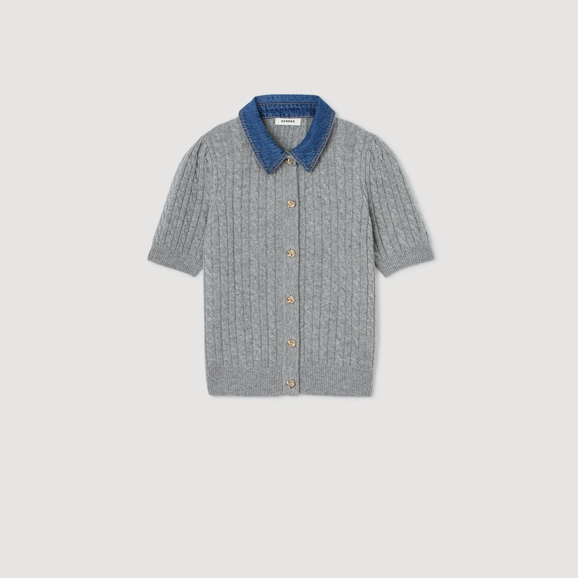 Cardigan mit Denim-Kragen