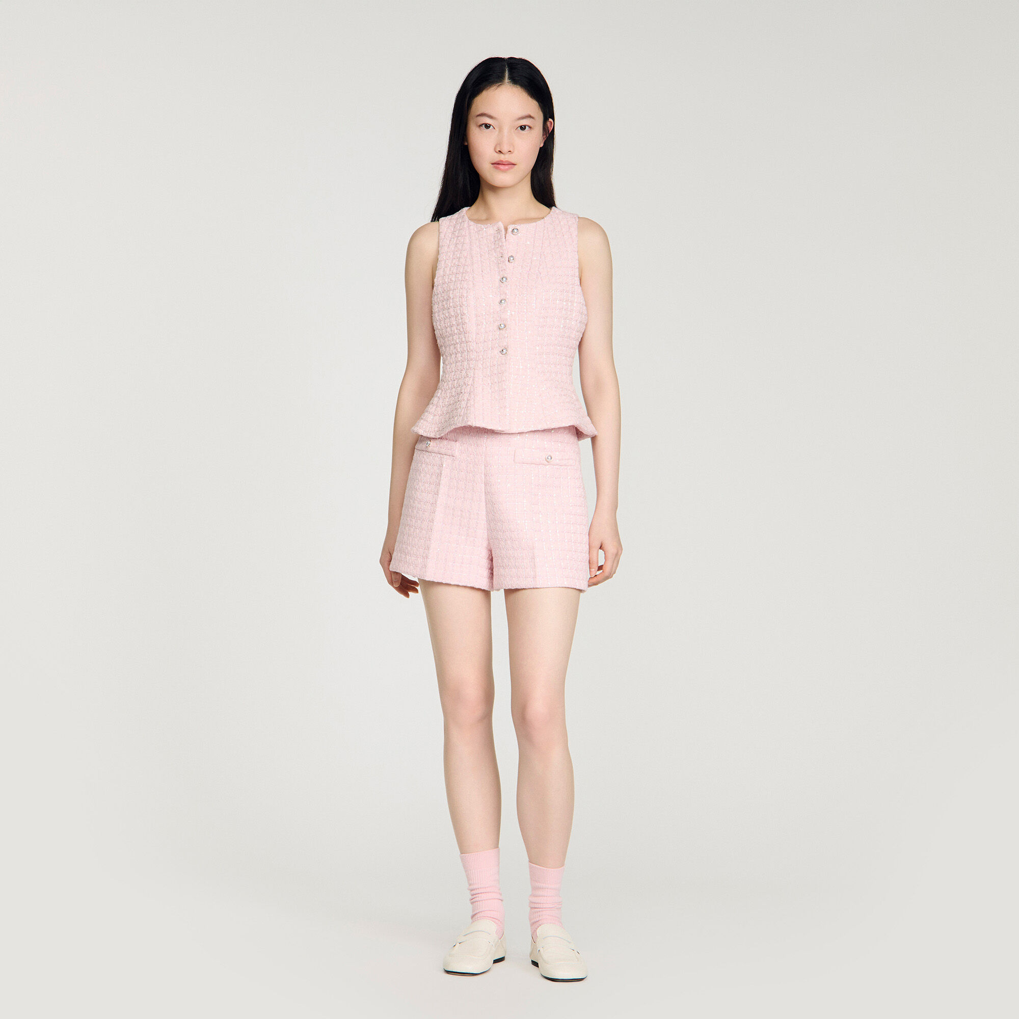 Short tweed à carreaux sequins