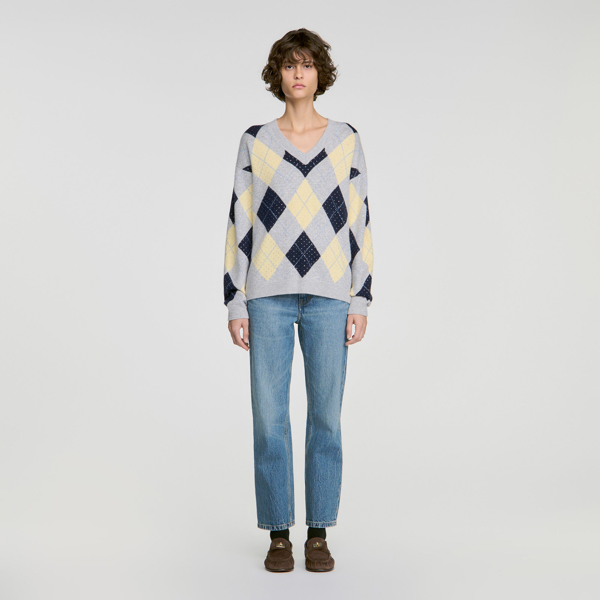 Rhinestone Argyle jumper - Women | Sandro