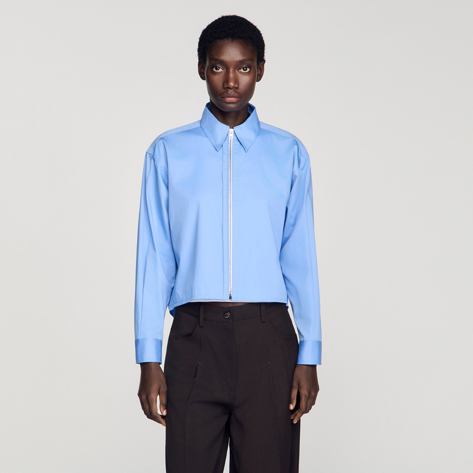 Kurzes Logo-Baumwollhemd mit Zipper