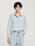 Denim shirt with beaded collar