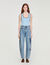 Palm-embroidered wide barrel jeans