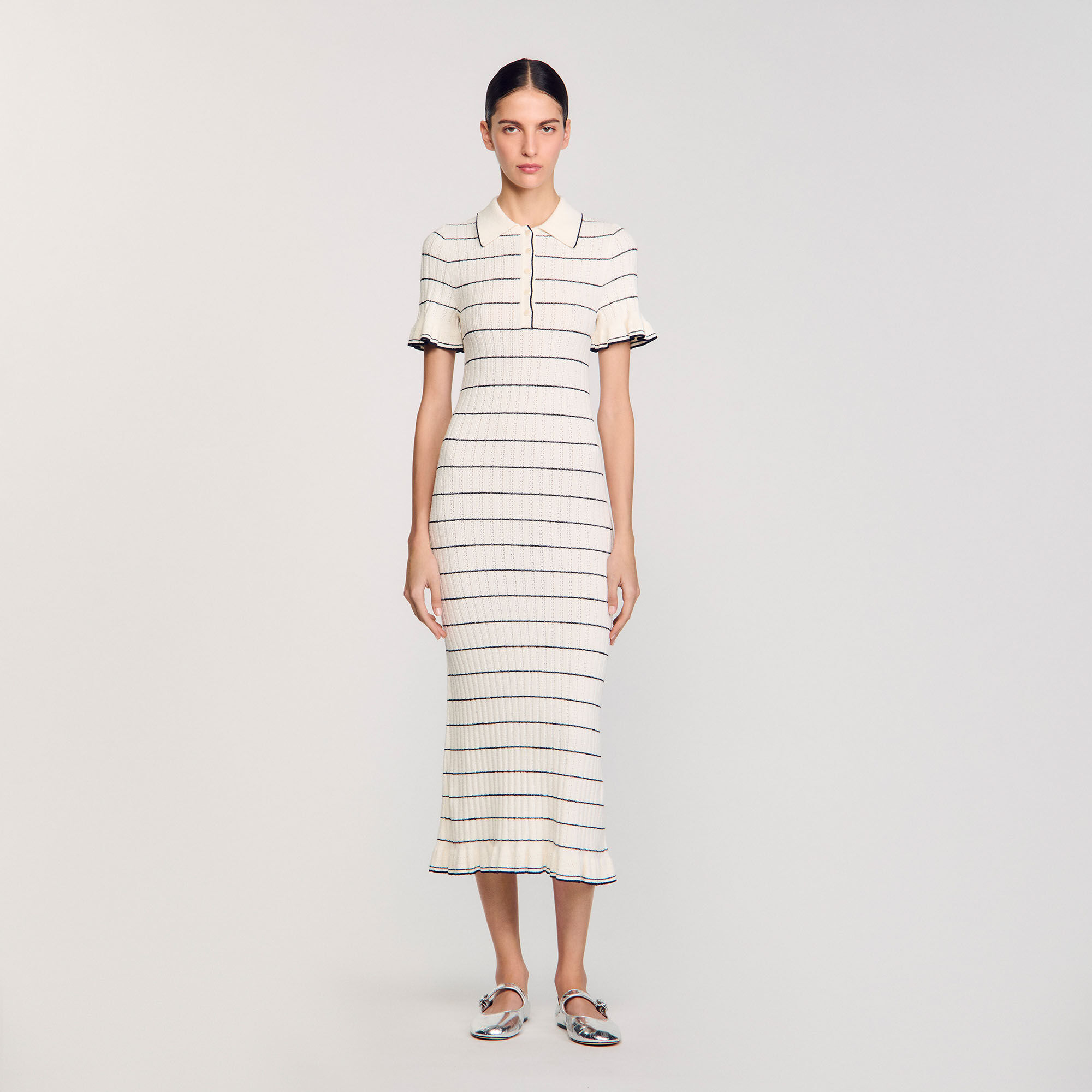 Robe longue en maille à col polo