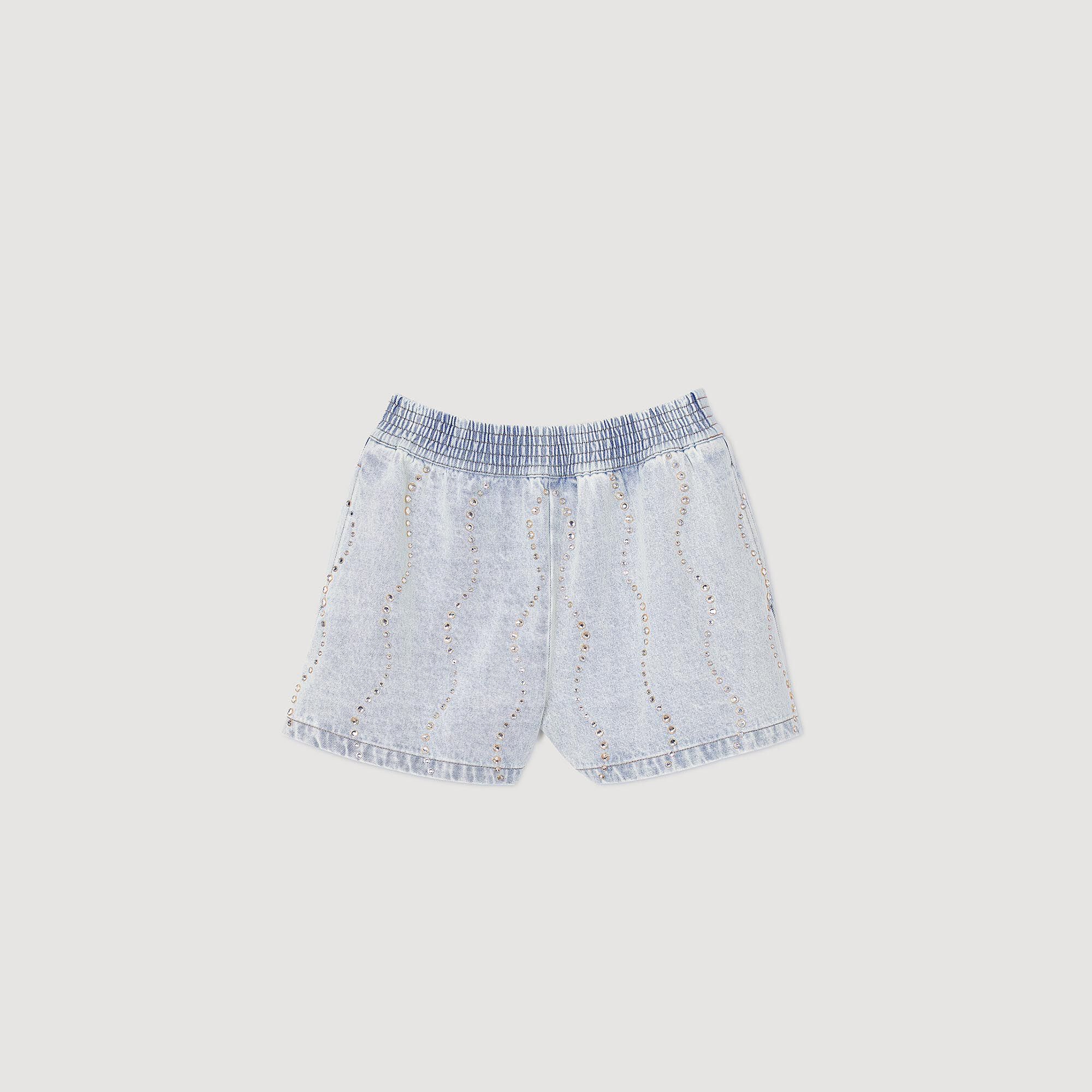 Short en jean strassé et perlé