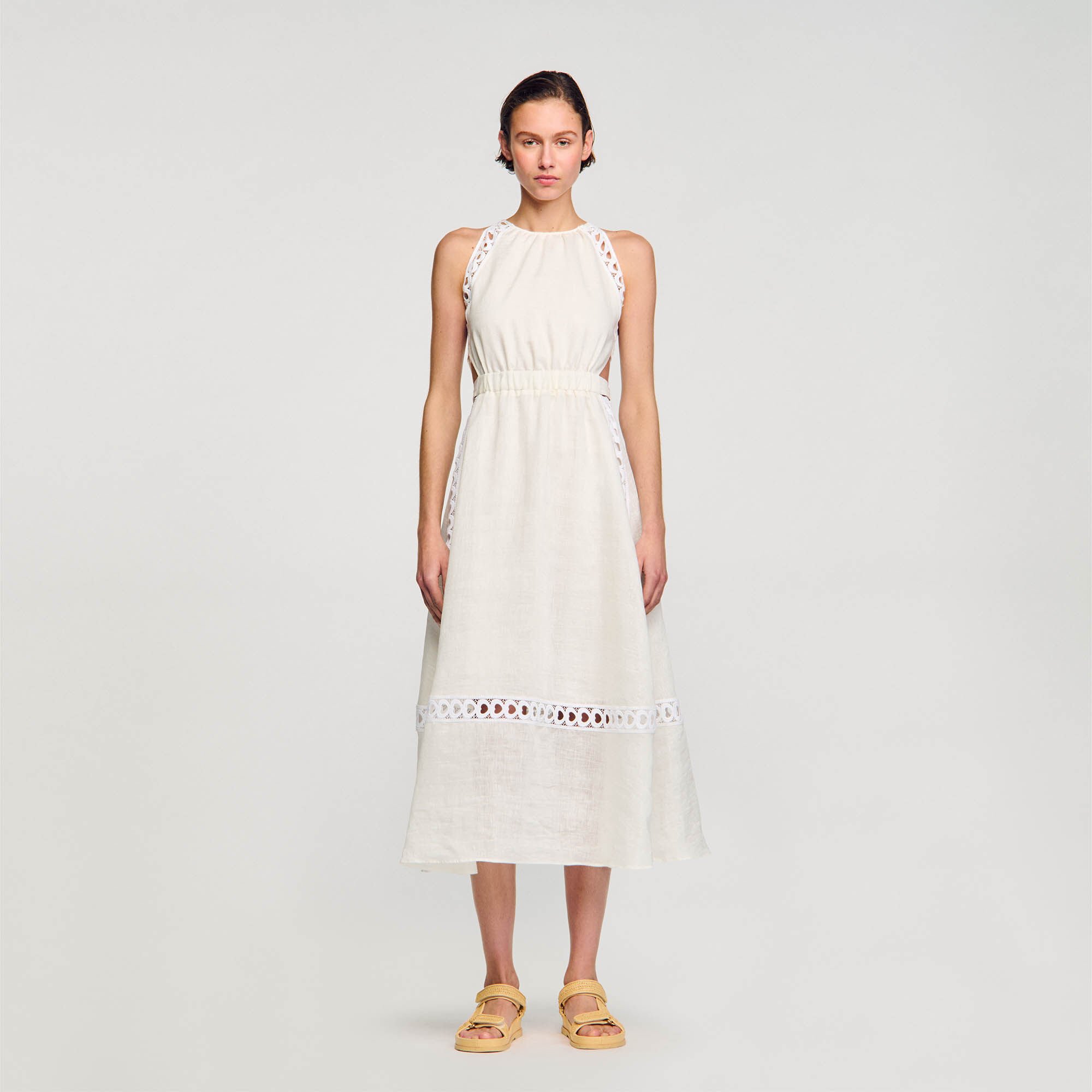 Linen maxi dress white beige For Women Sandro Paris