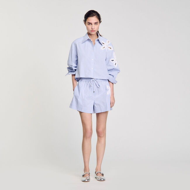 Striped shorts with flower detail