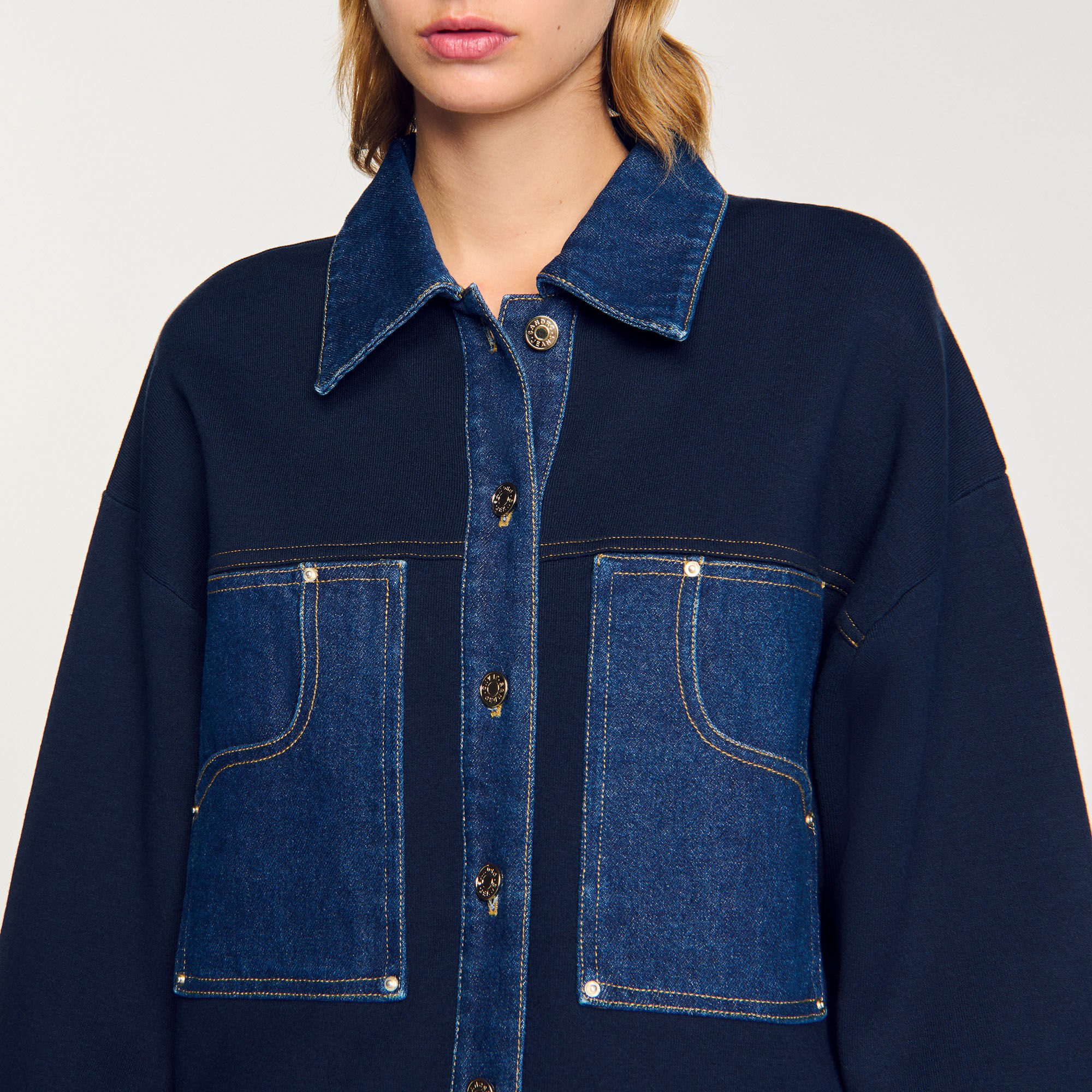 Cardigan mit Denim-Details