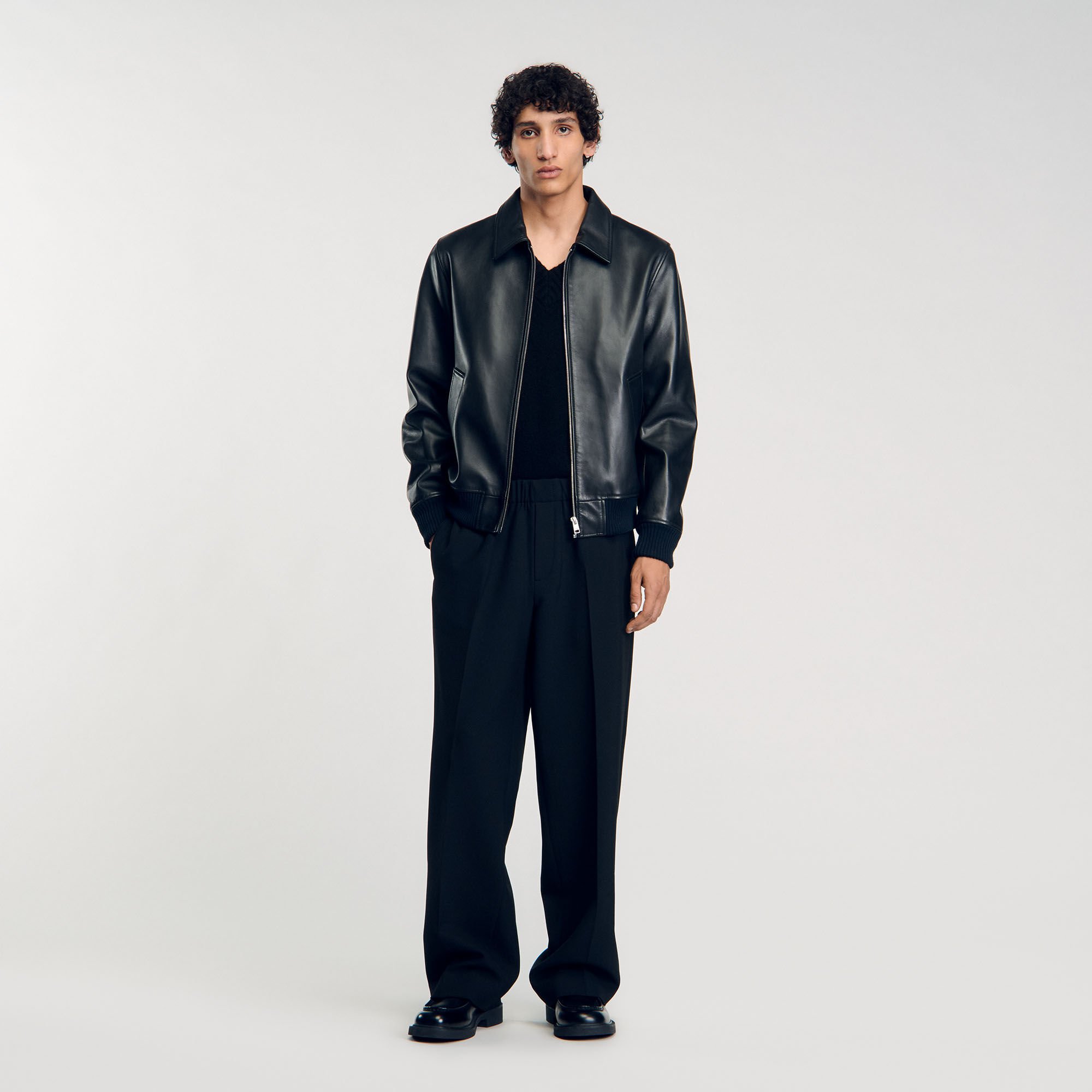 Plain leather jacket black gray for Men Sandro Paris
