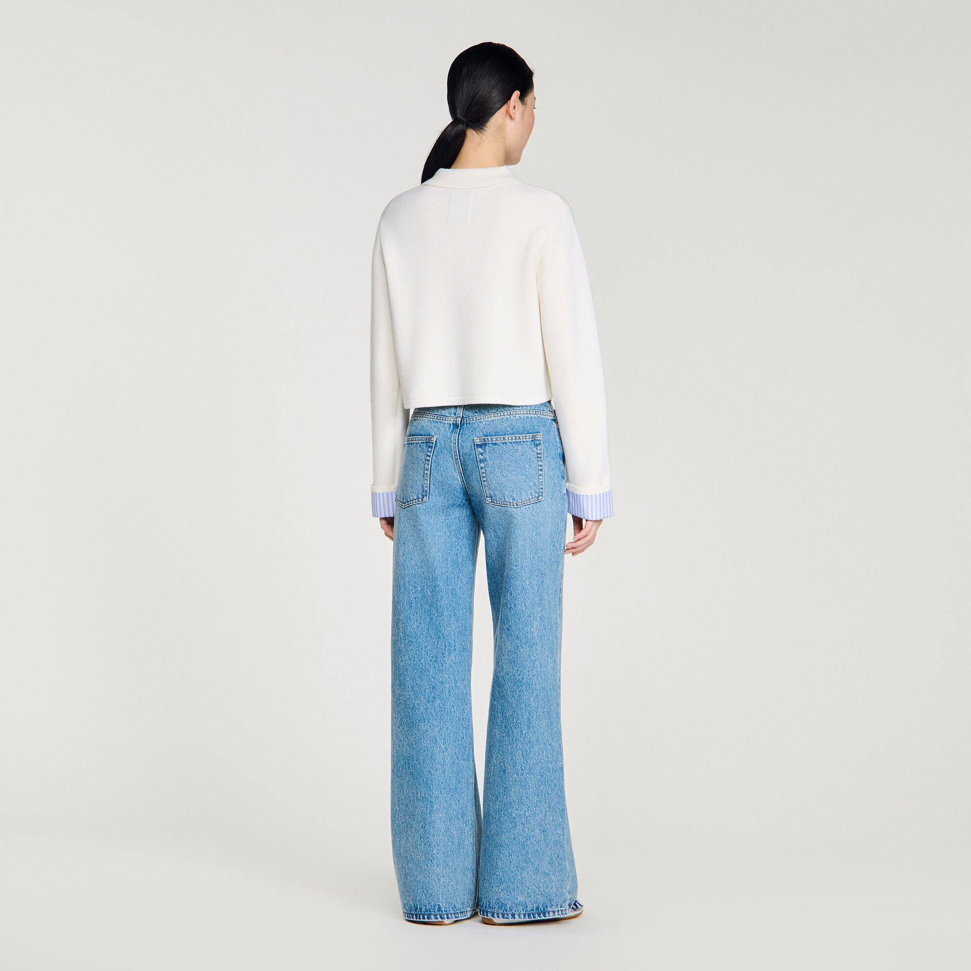 Cardigan col polo d&eacute;tails popeline