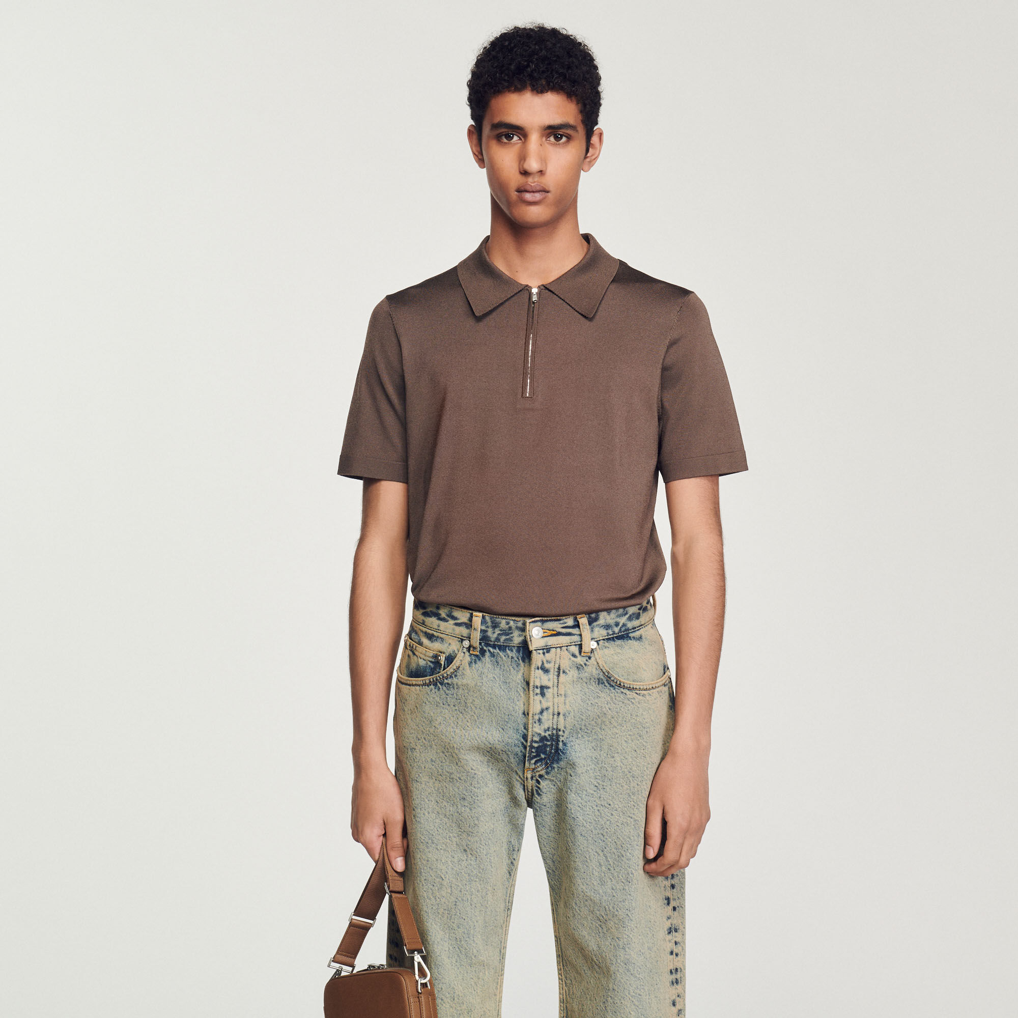 Polo en maille à col zippé