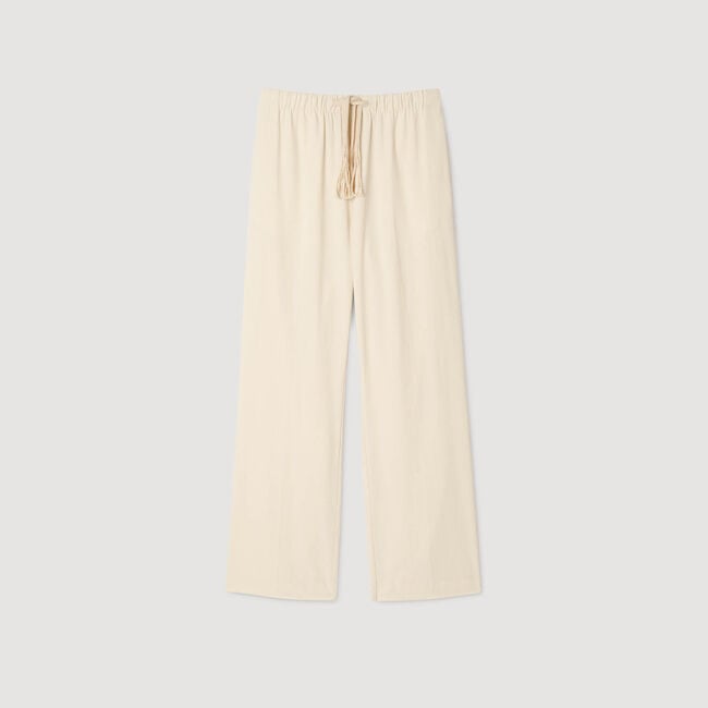 Wide-leg elasticated cotton trousers