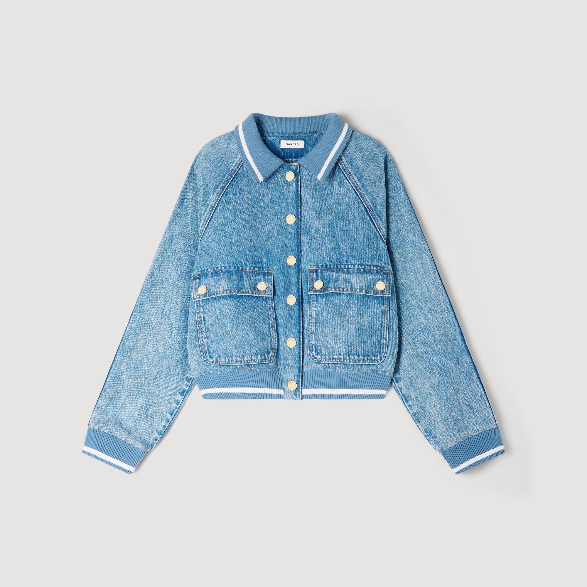Blouson en jean à bord-côtes