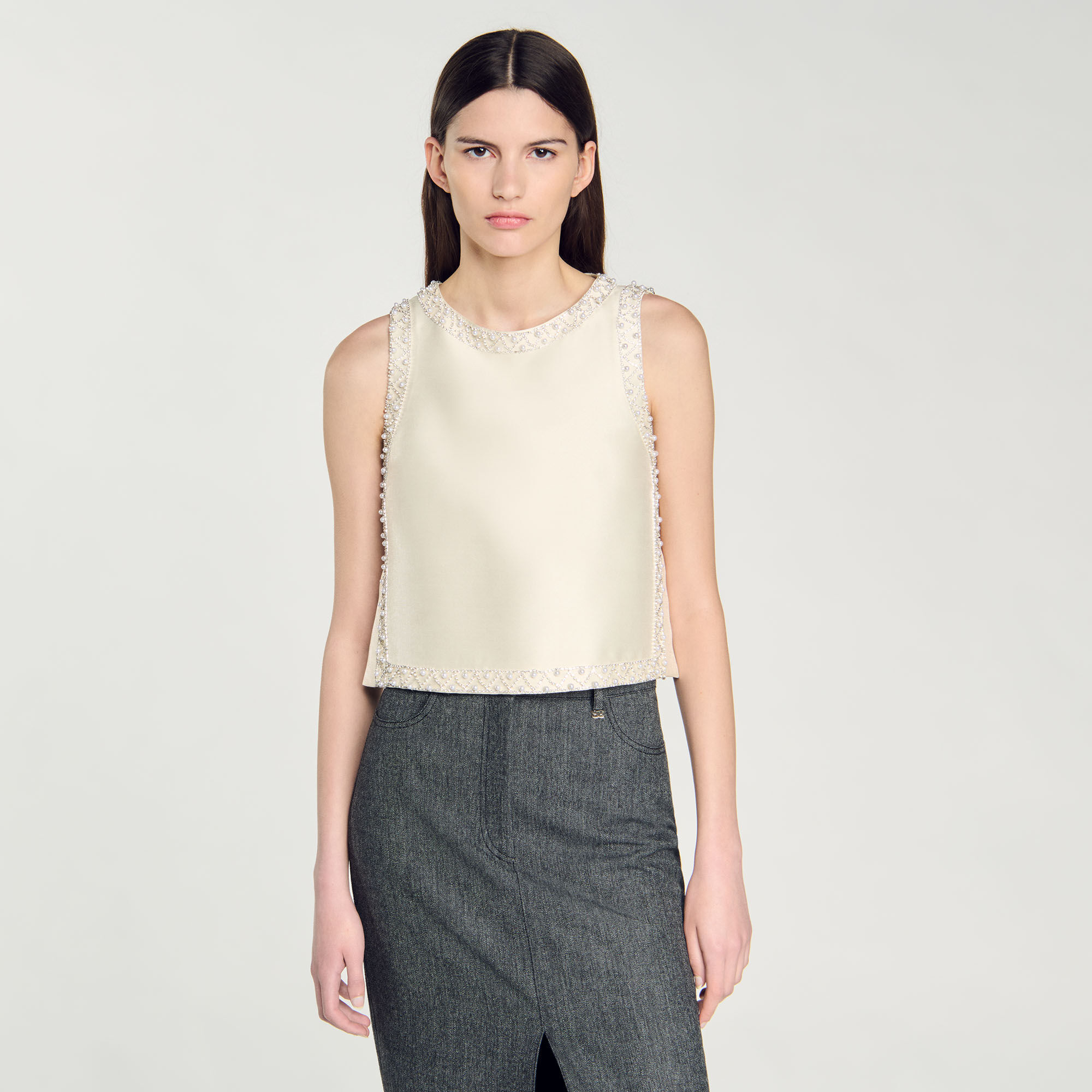 Satin top with rhinestones