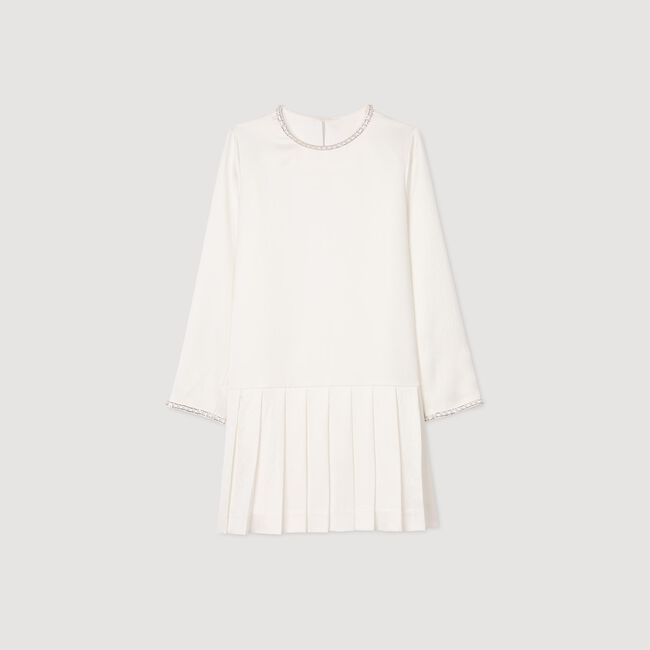 Short satin-effect beaded dress