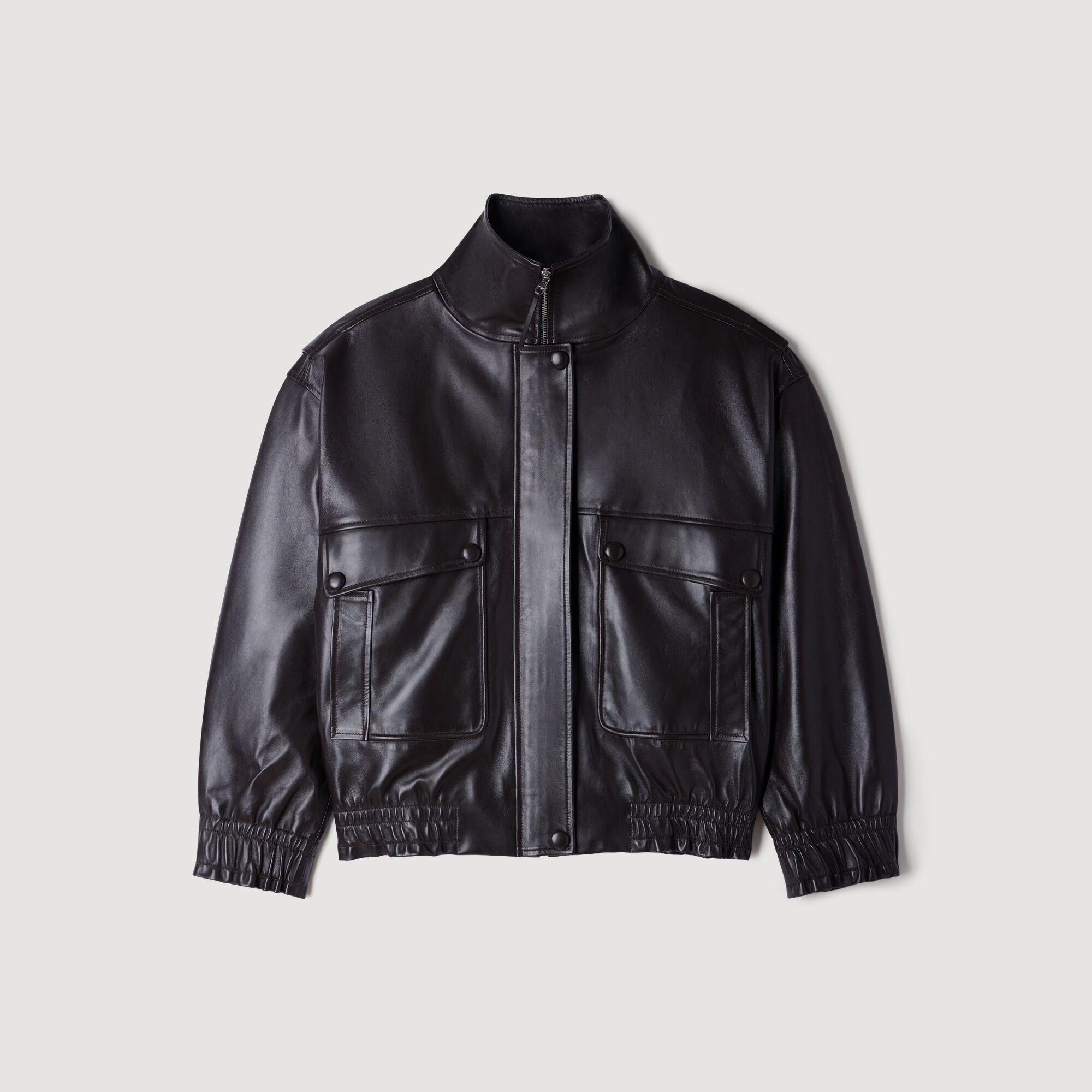 Oversize-Lederjacke mit Stehkragen