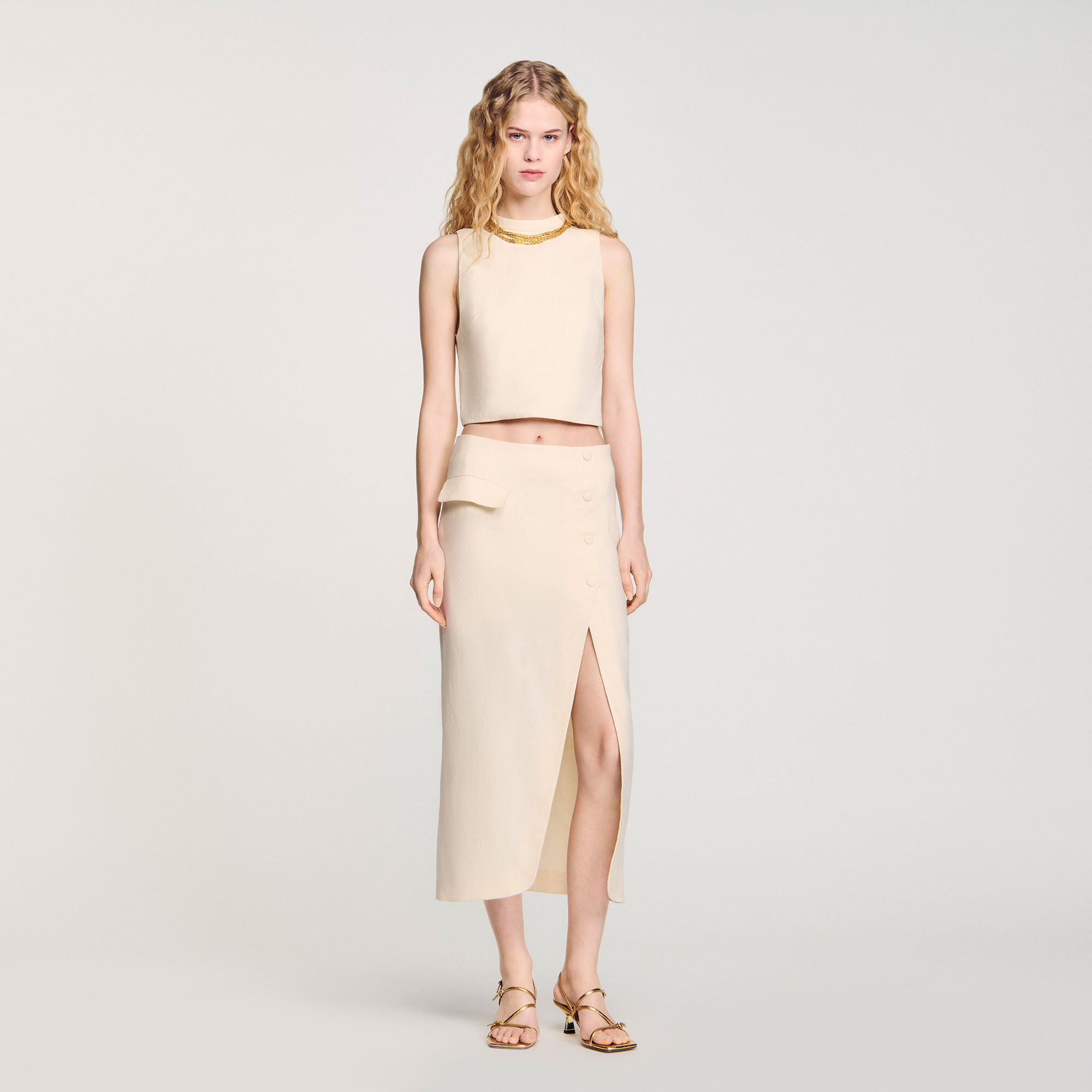 クリスマスファッション slit Long skirt Paris Sandro | Women For beige / white スカート