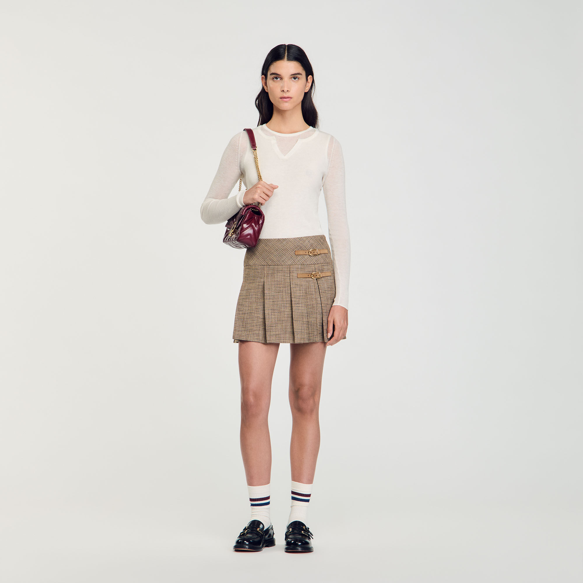 Jupe plissee pied de puce marron pour femme Sandro Paris