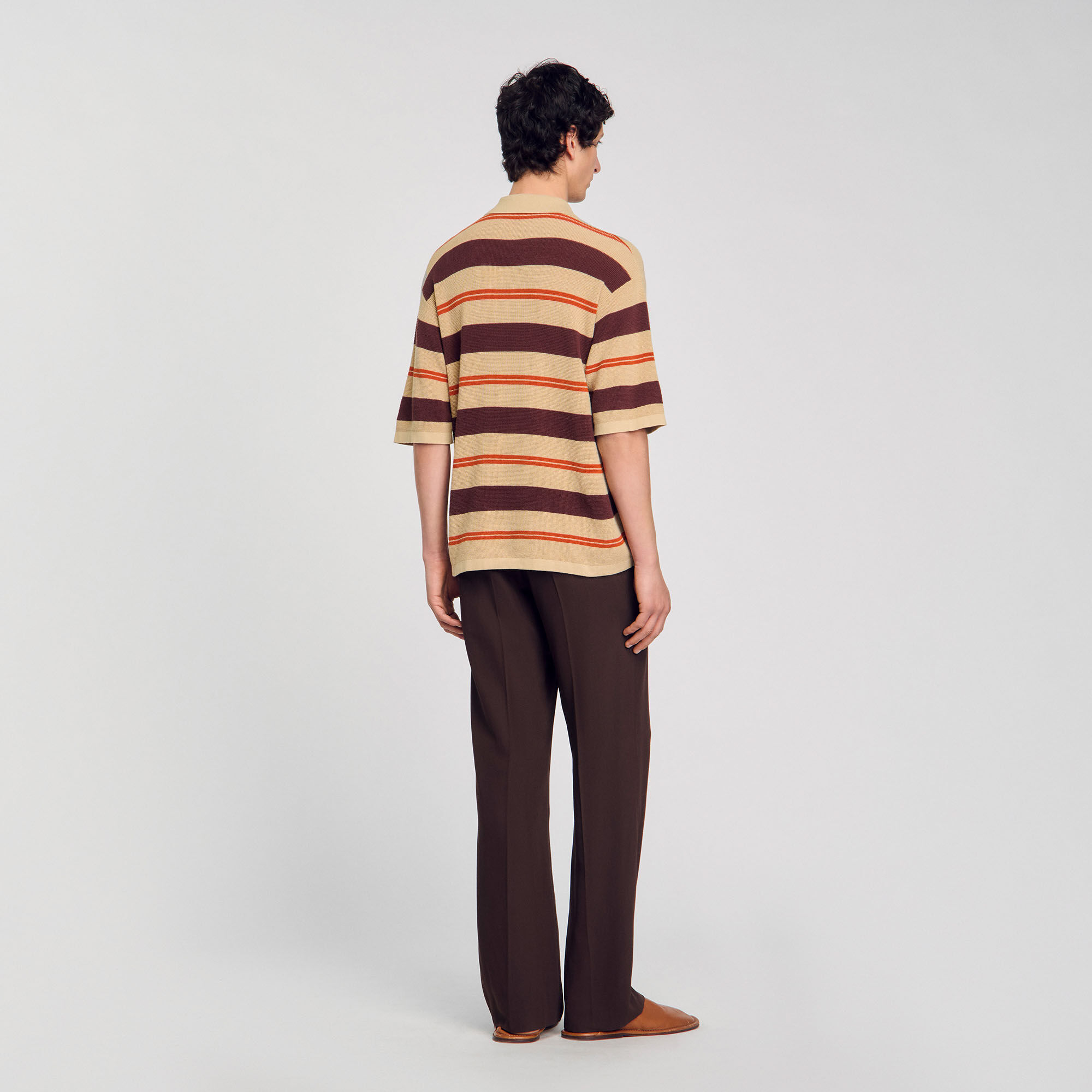Stripy knit polo shirt