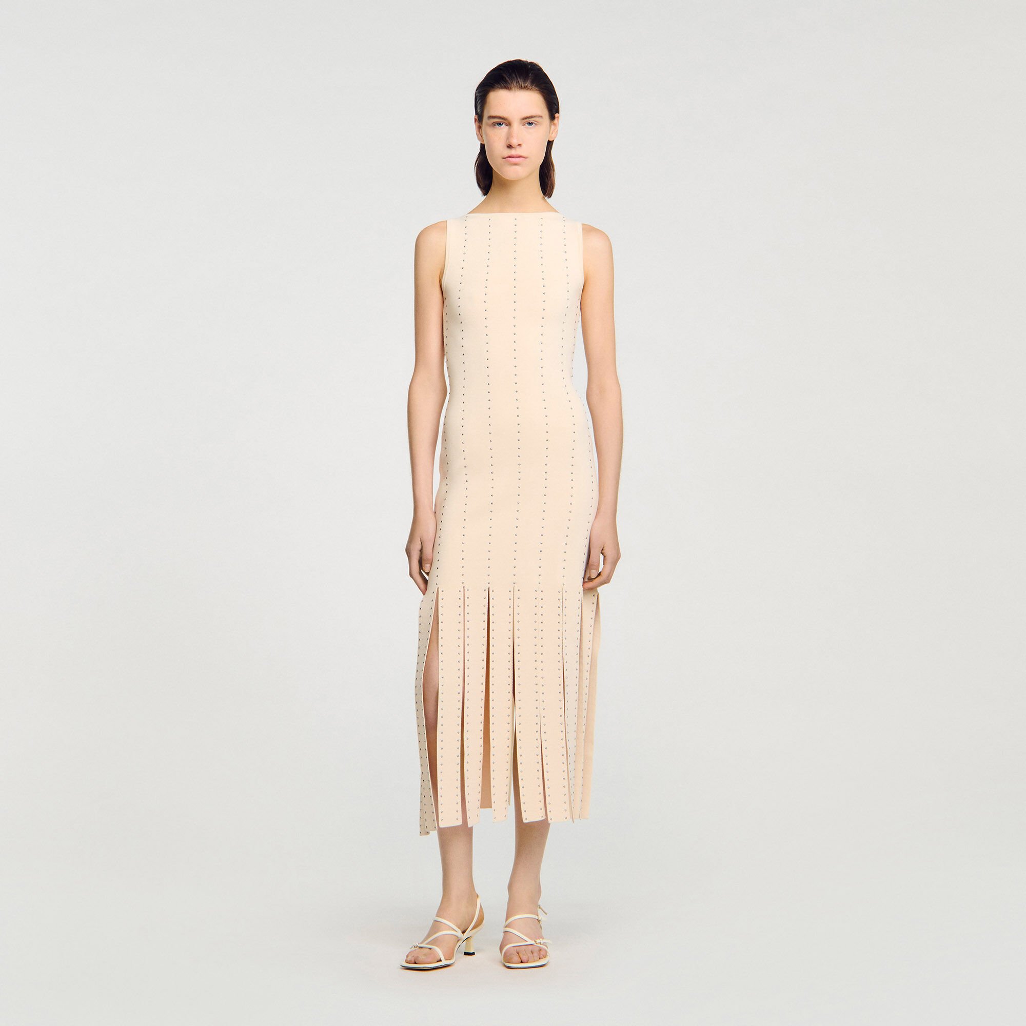 Robe longue en maille à franges