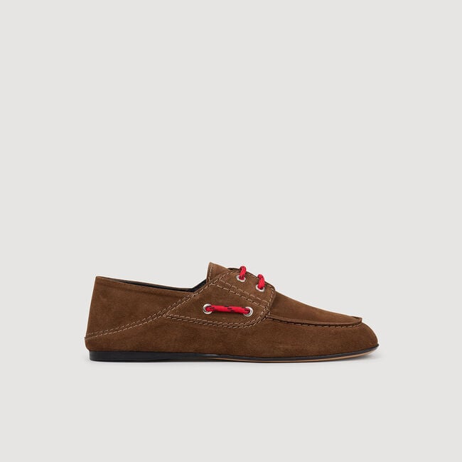Chaussures bateaux cuir su&eacute;d&eacute; lacet