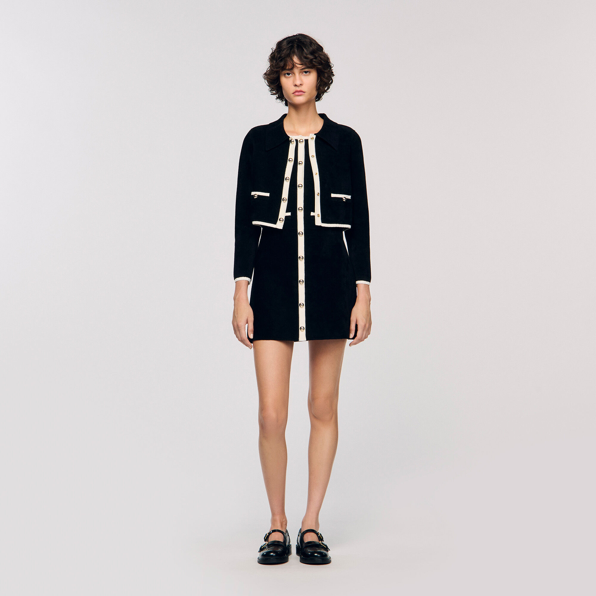 Two-tone shirt collar cardigan