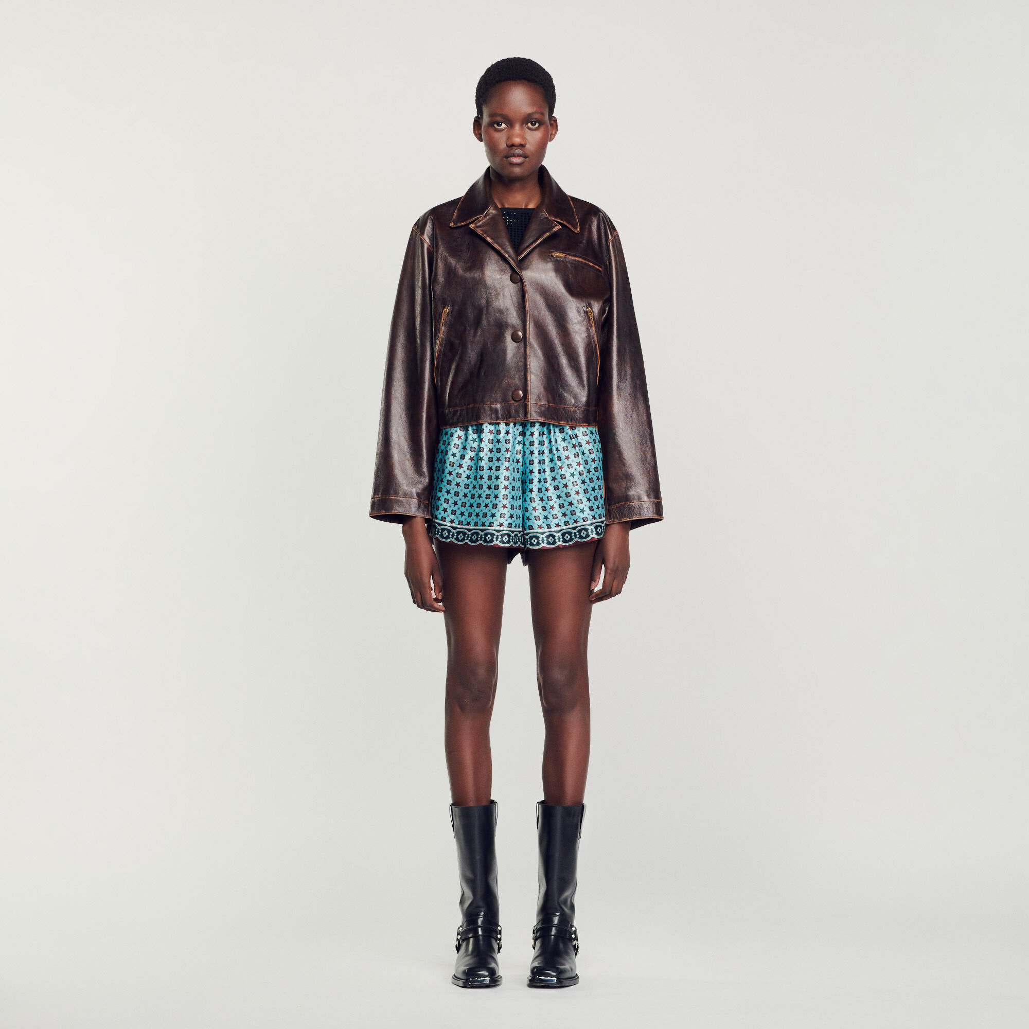 Sandro leather coat cheap