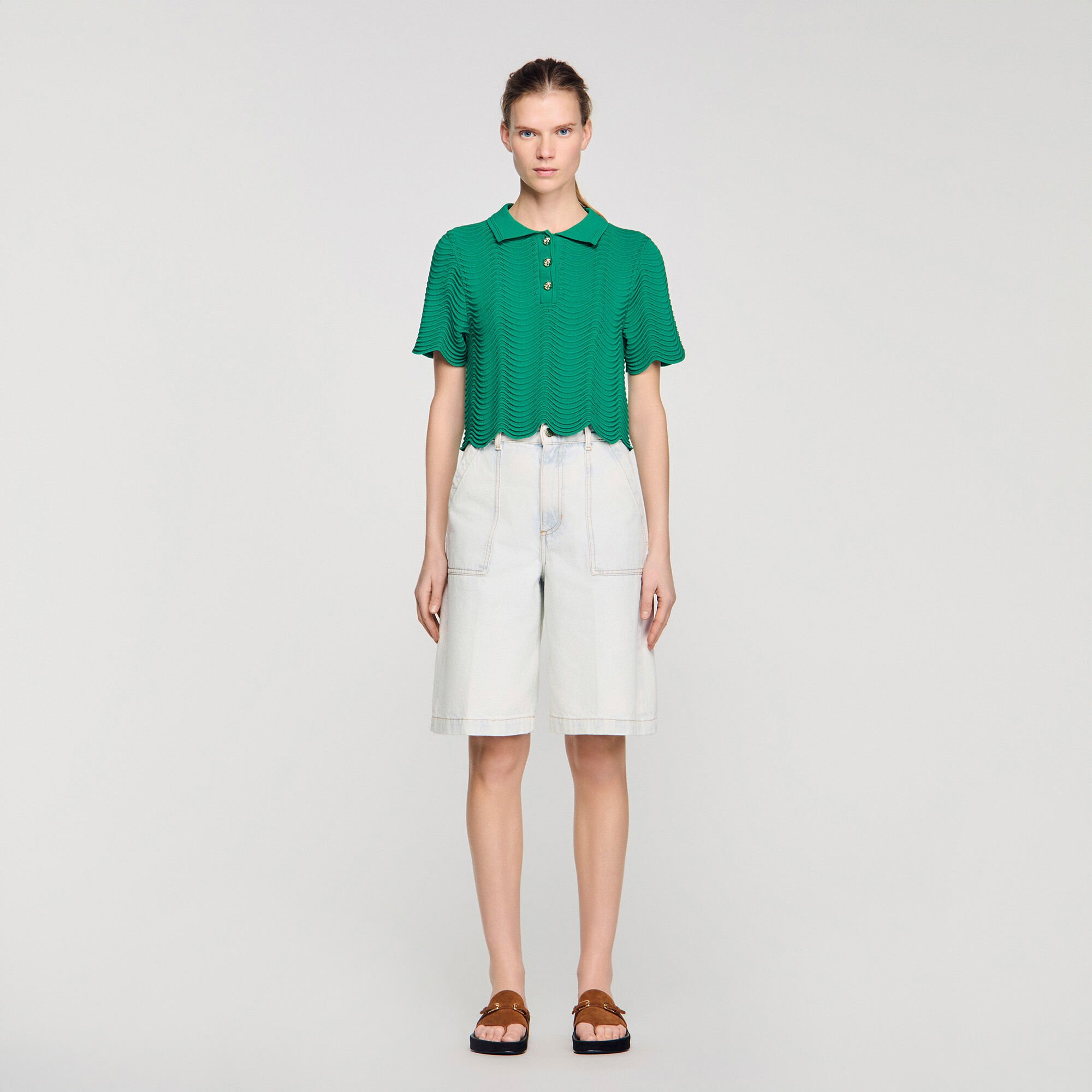 Cropped decorative knit jumper