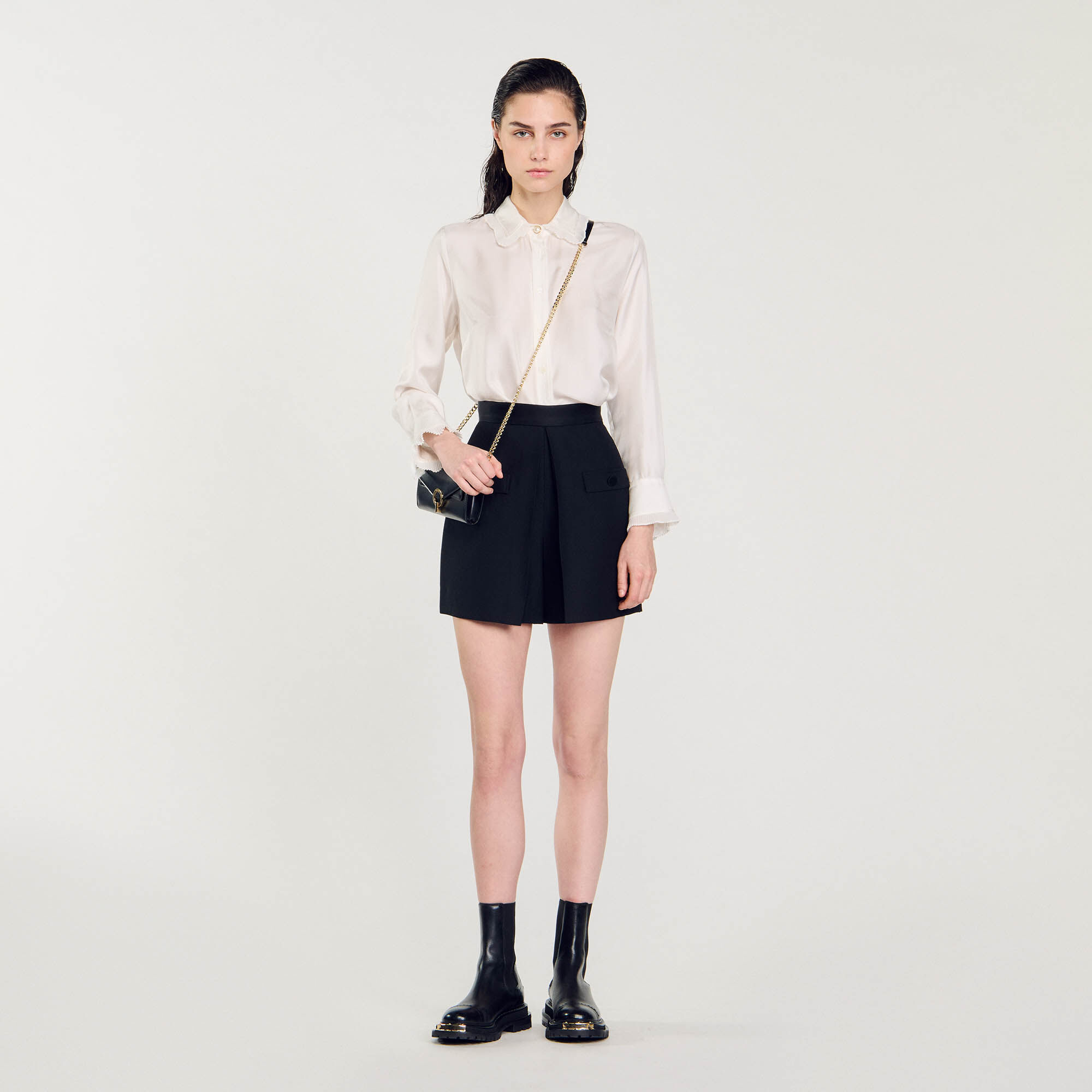 Short taille haute avec boutons gris noir pour femme Sandro Paris
